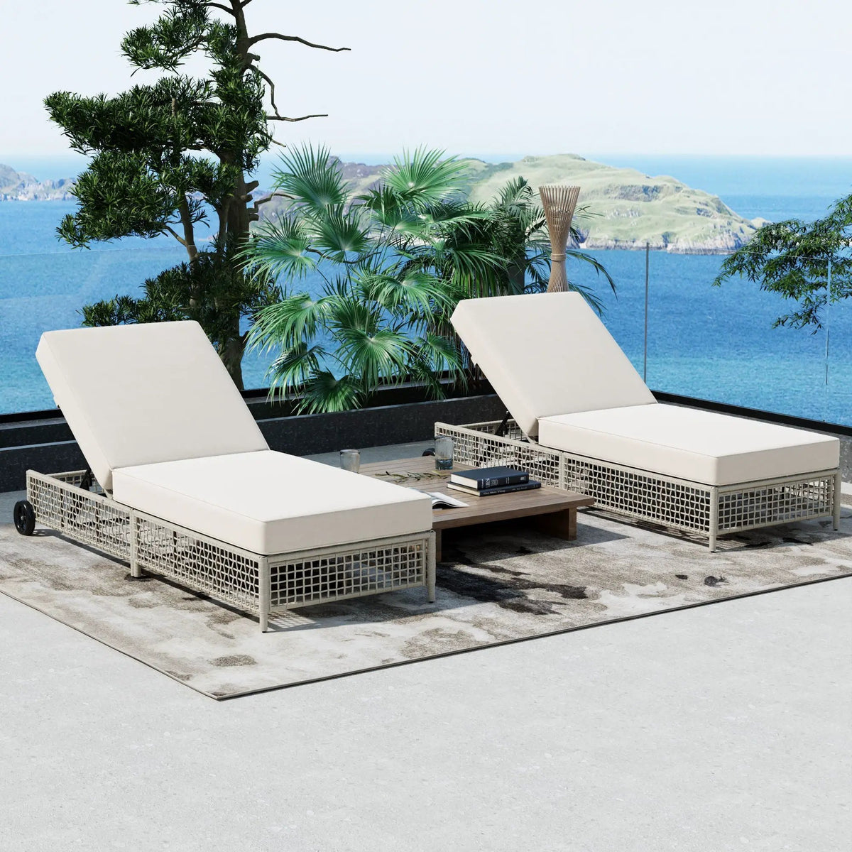 Outdoor Lounge Chair | 5 Position Reclining | Portable Wheels