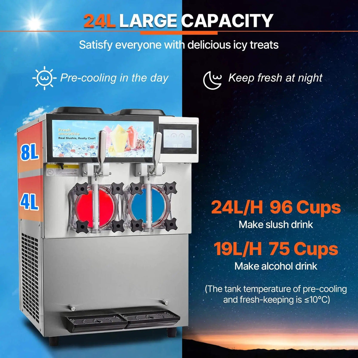 24L Commercial Double Cylinder Stainless Steel Slushy Machine With Touchscreen | Stainless Steel | Commercial Slush Machine | Home