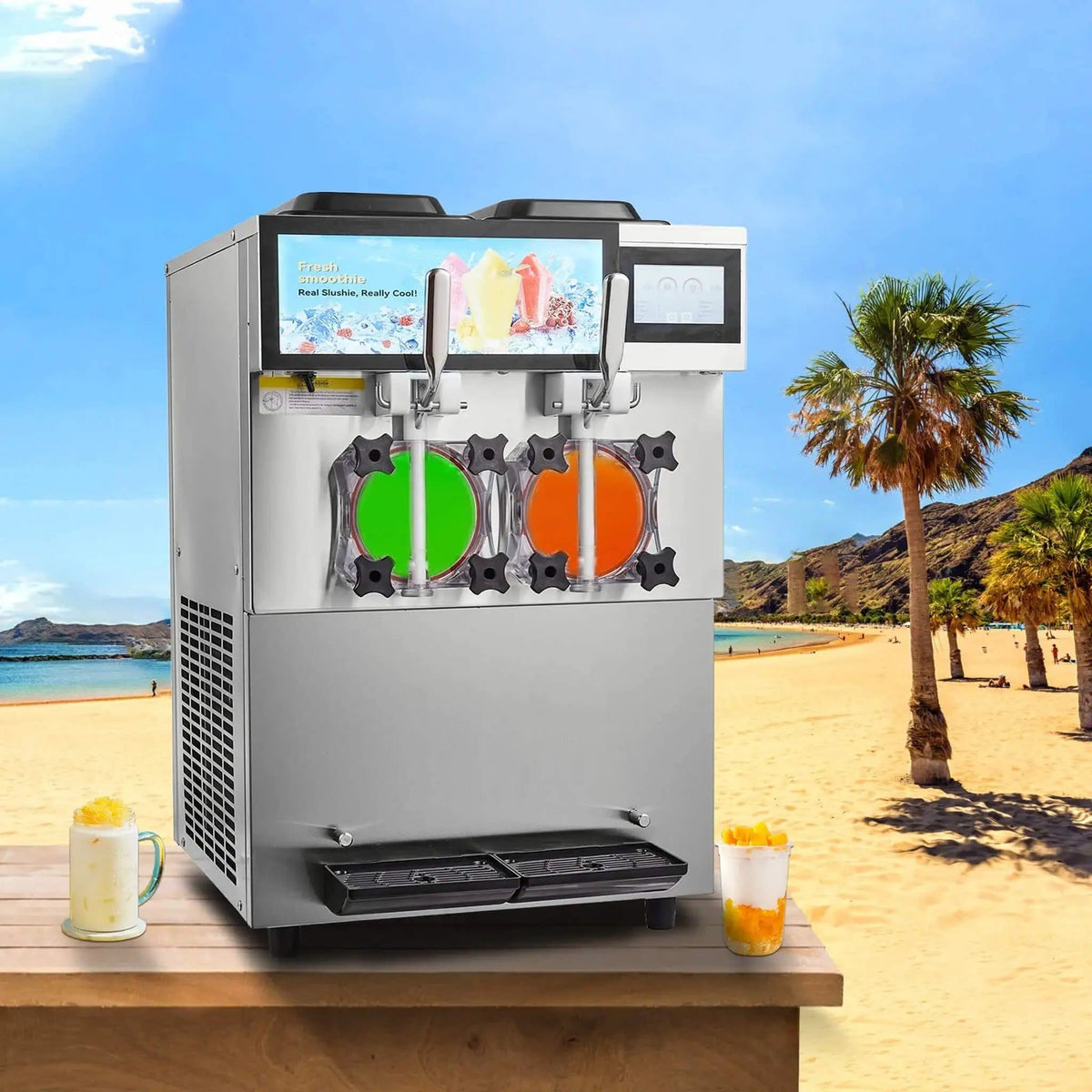 24L Commercial Double Cylinder Stainless Steel Slushy Machine With Touchscreen | Stainless Steel | Commercial Slush Machine | Home