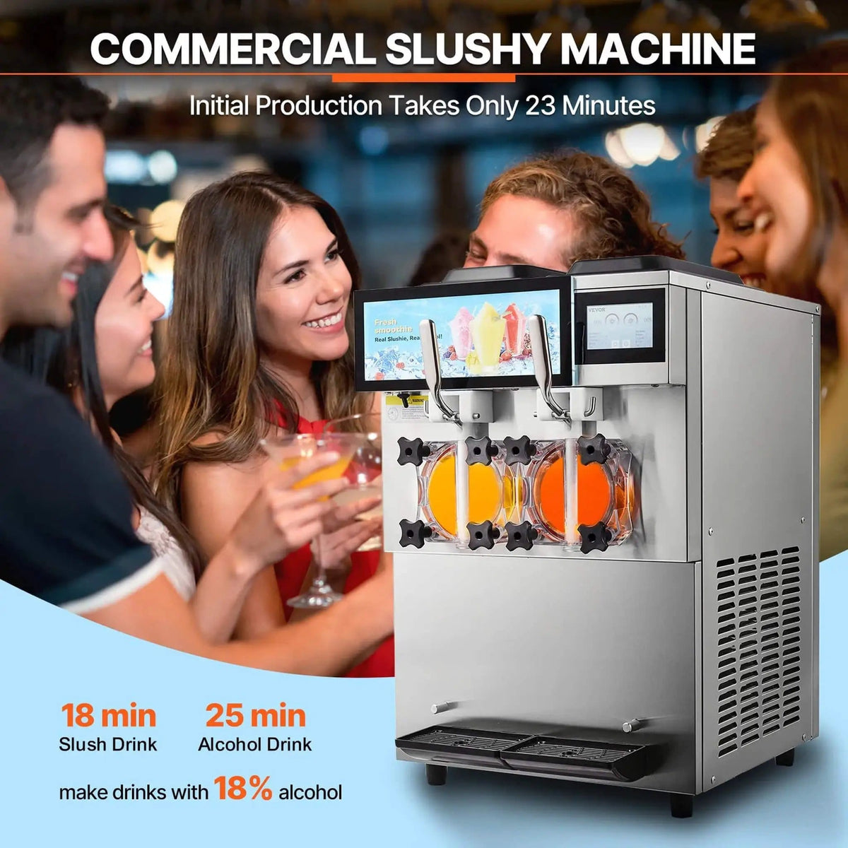 24L Commercial Double Cylinder Stainless Steel Slushy Machine With Touchscreen | Stainless Steel | Commercial Slush Machine | Home