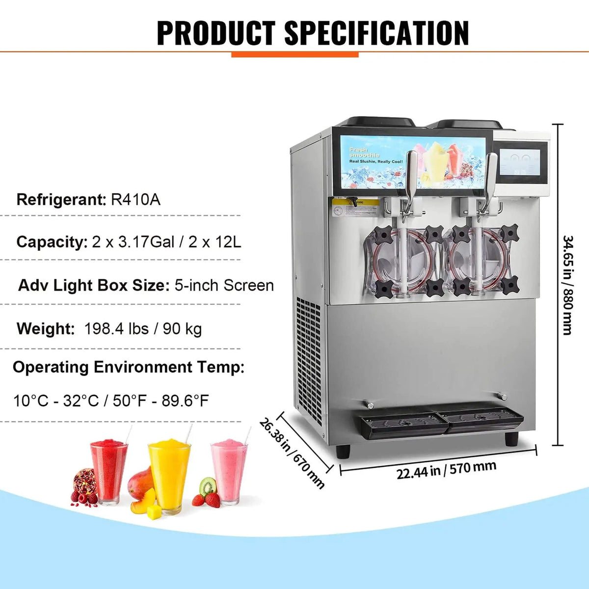 24L Commercial Double Cylinder Stainless Steel Slushy Machine With Touchscreen | Stainless Steel | Commercial Slush Machine | Home