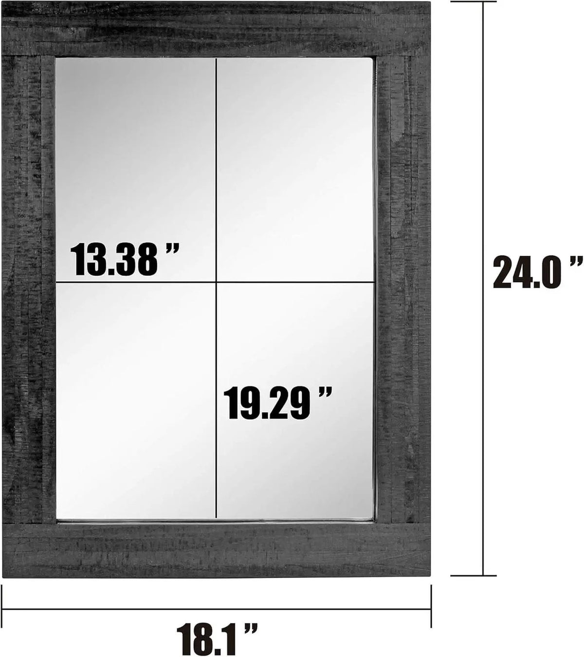 24x18 Inch Rectangle Black Wood Frame Wall Mirror With Attached Hanging Brackets Rustic Decor from PriceLows™
