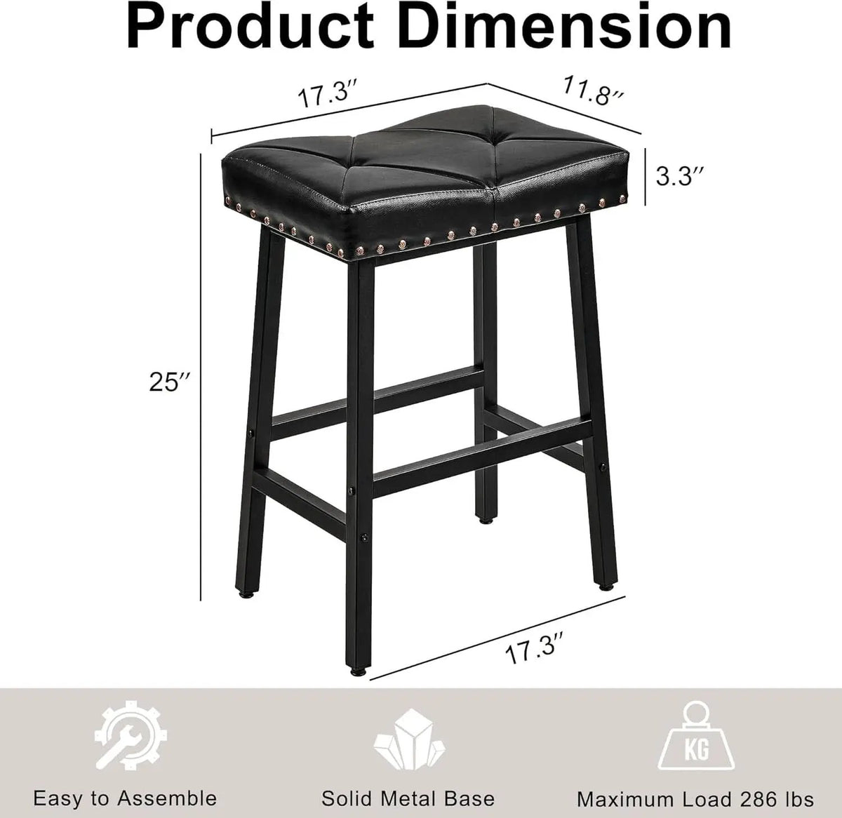 25 Inch Counter Height Bar Stools Set Of 2 In Black With PU Upholstered Saddle Seats For Comfort from PriceLows™
