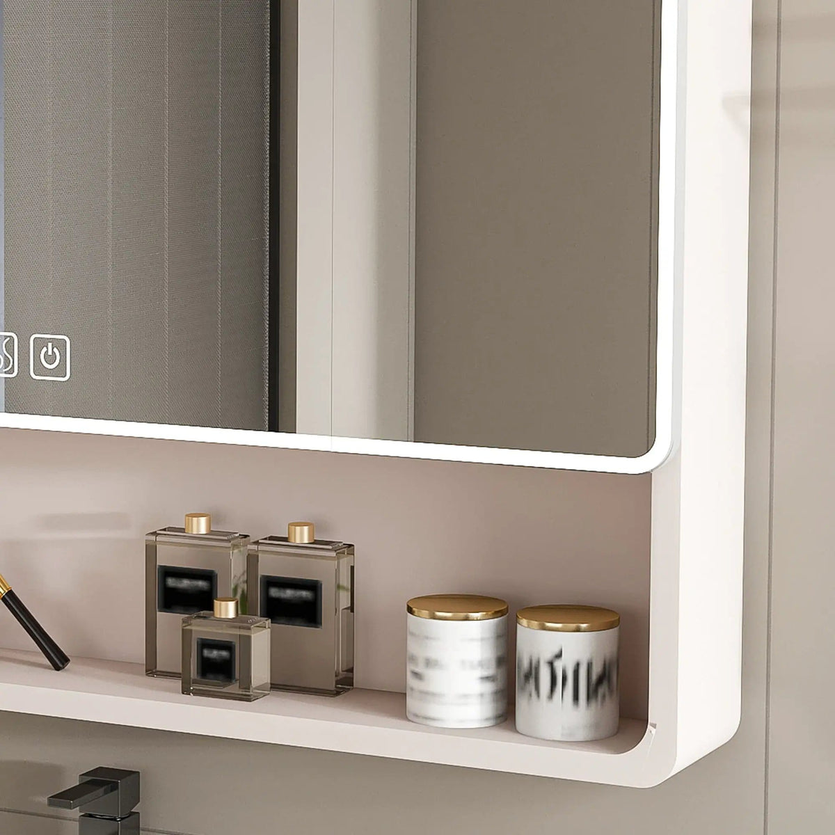 Aluminium Medicine Cabinet Mirror, With 3 Colors LED Light And Defogging Function | 35.43 x 27.56 x 4.92 in | Glass & Aluminum | Home