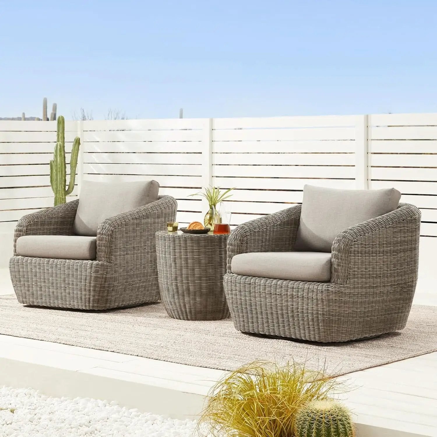 Outdoor Rattan Bistro Set With Comfortable Removable Cushions from PriceLows™
