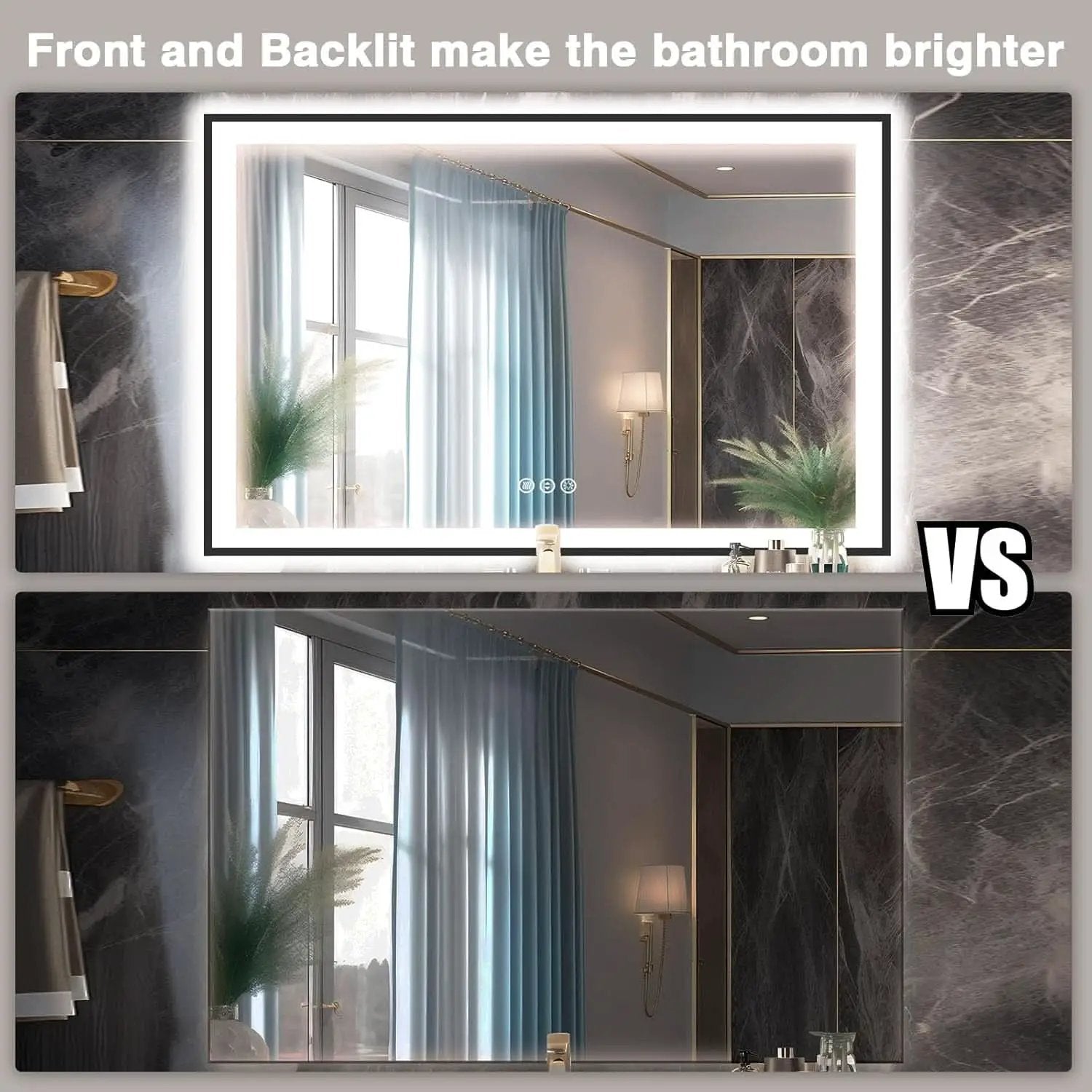 60X40 Matte Black LED Bathroom Mirror With Dimmable Lights from PriceLows™