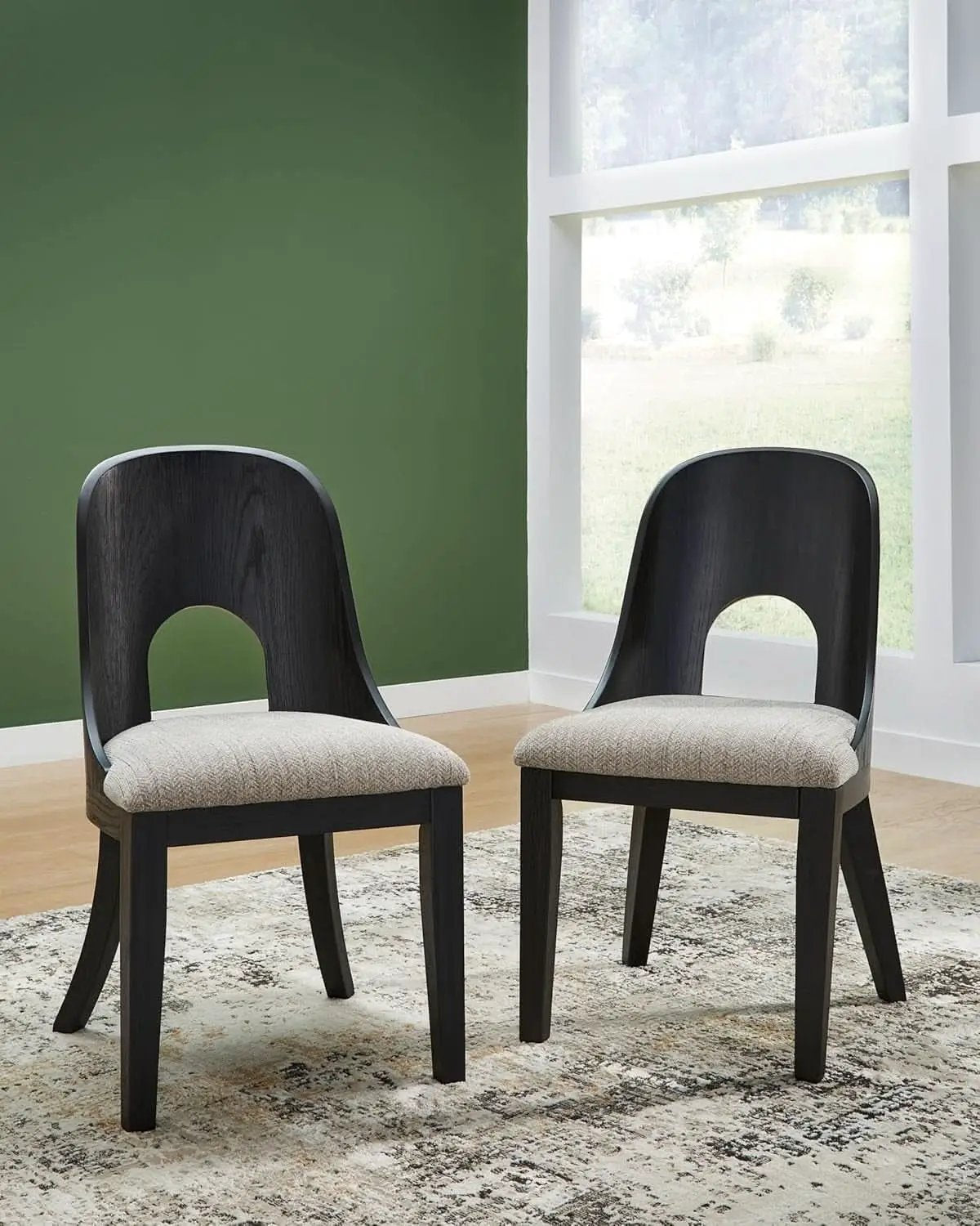 Pair Herringbone Dining Chair Black Gray For Kitchen from PriceLows™