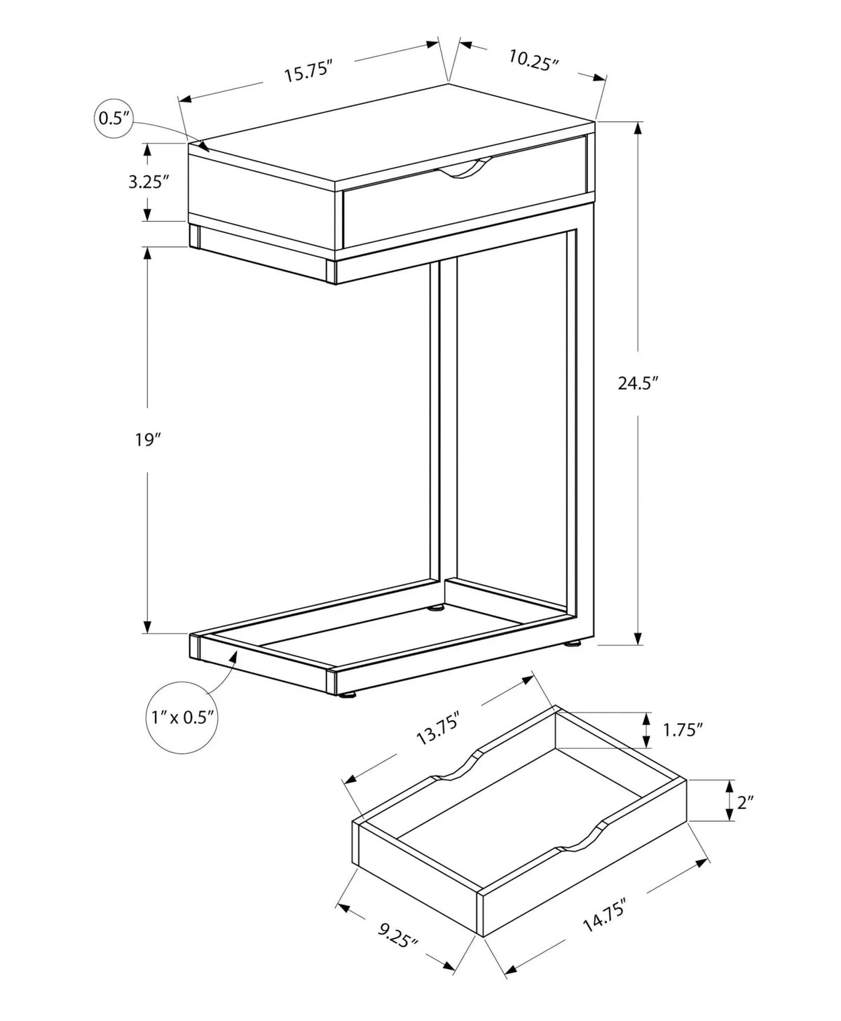 C-Shaped Accent Table | Sturdy Metal Base | Thick Panel Top | Contemporary Design