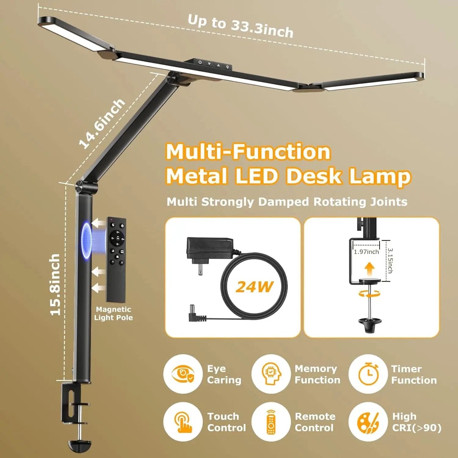 LED Desk Lamp With Clamp Stepless Dimming Home Office from PriceLows™