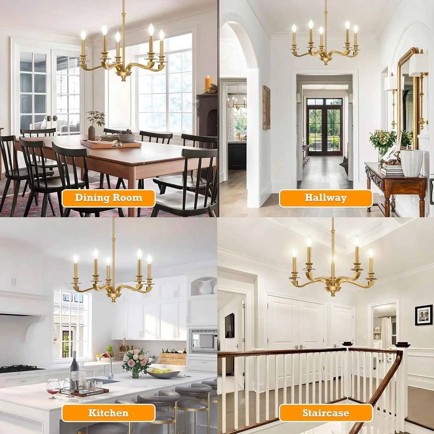 Gold 5 Light Chandelier 25.5 Inch Farmhouse Brass Dining from PriceLows™