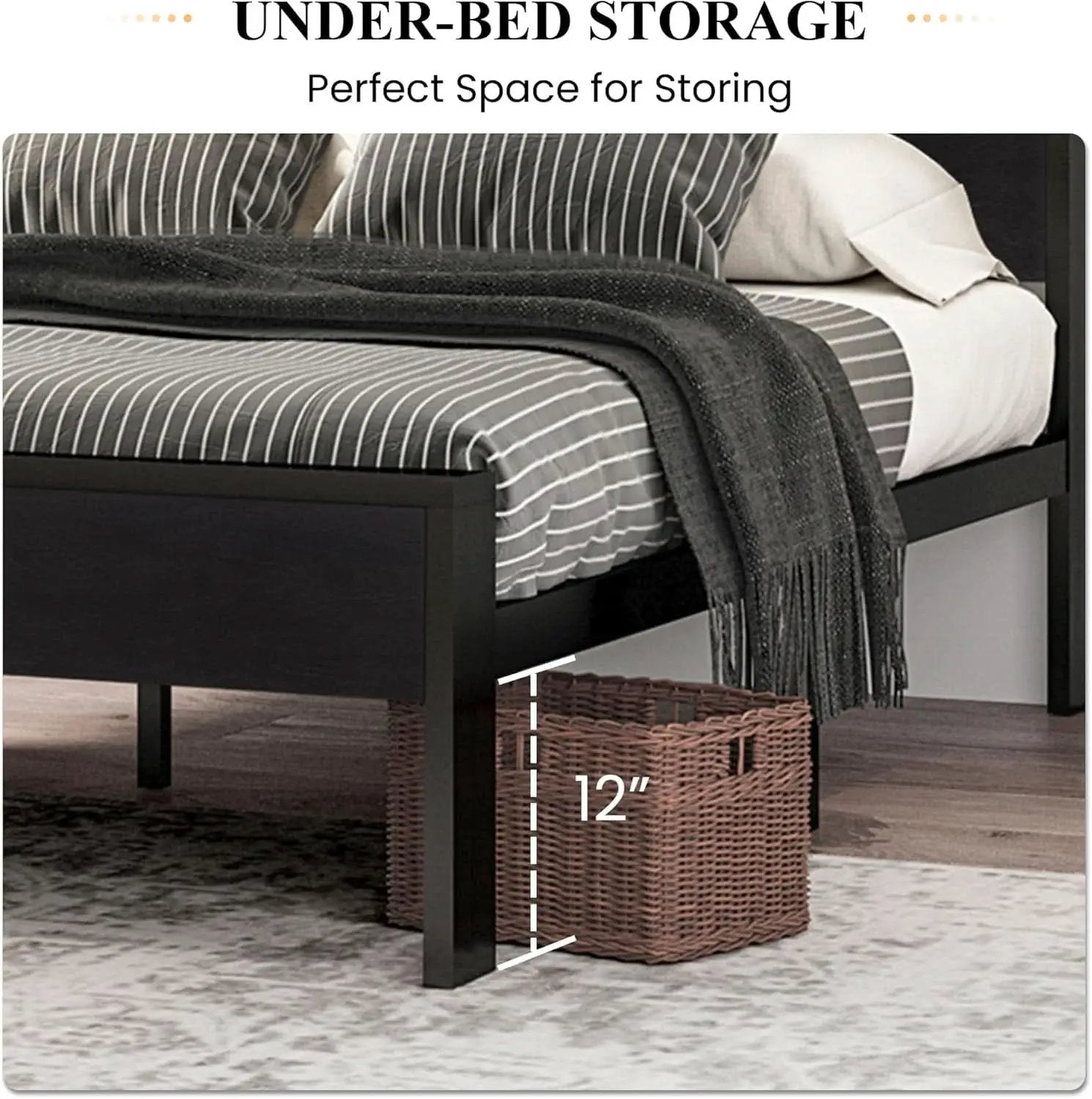 Sturdy Metal Platform Bed Frame With Wooden Headboard 800Lb from PriceLows™