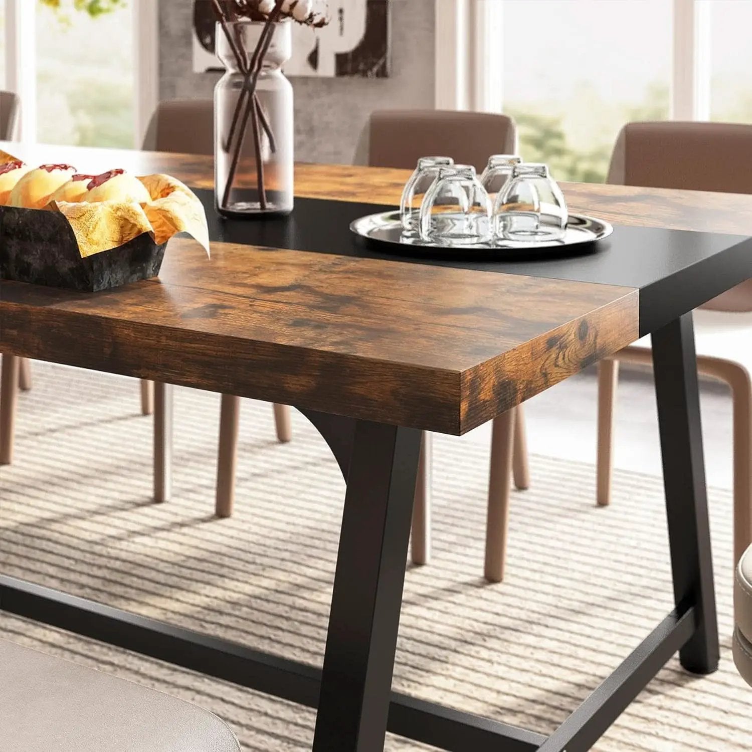 Dining Table For 8 70.87 Inch Rectangular Wood Metal Frame from PriceLows™