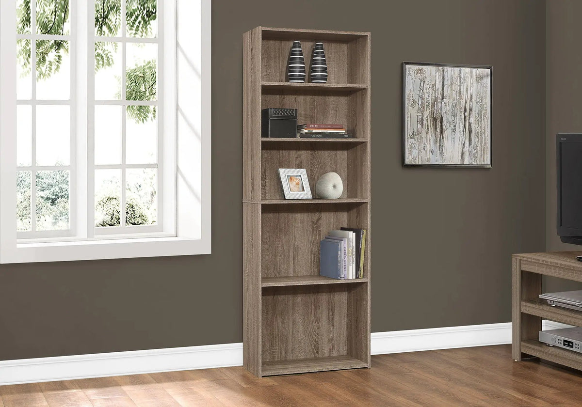 6 Tier Bookshelf | Transitional Style | 3 Adjustable Shelves | 71.25 Inch Height