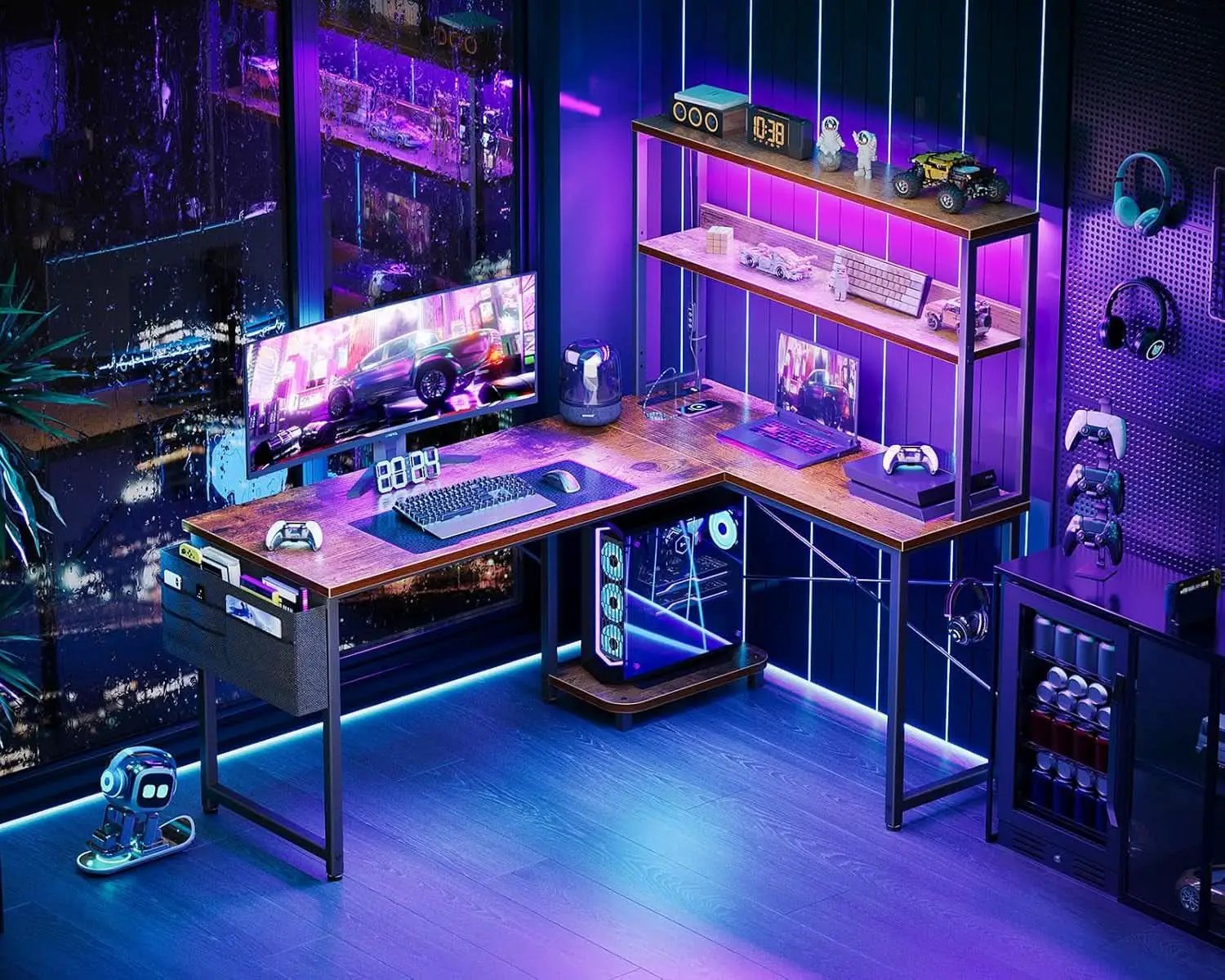 53 Inch L Shaped Desk With LED Lights And Power Outlet from PriceLows™