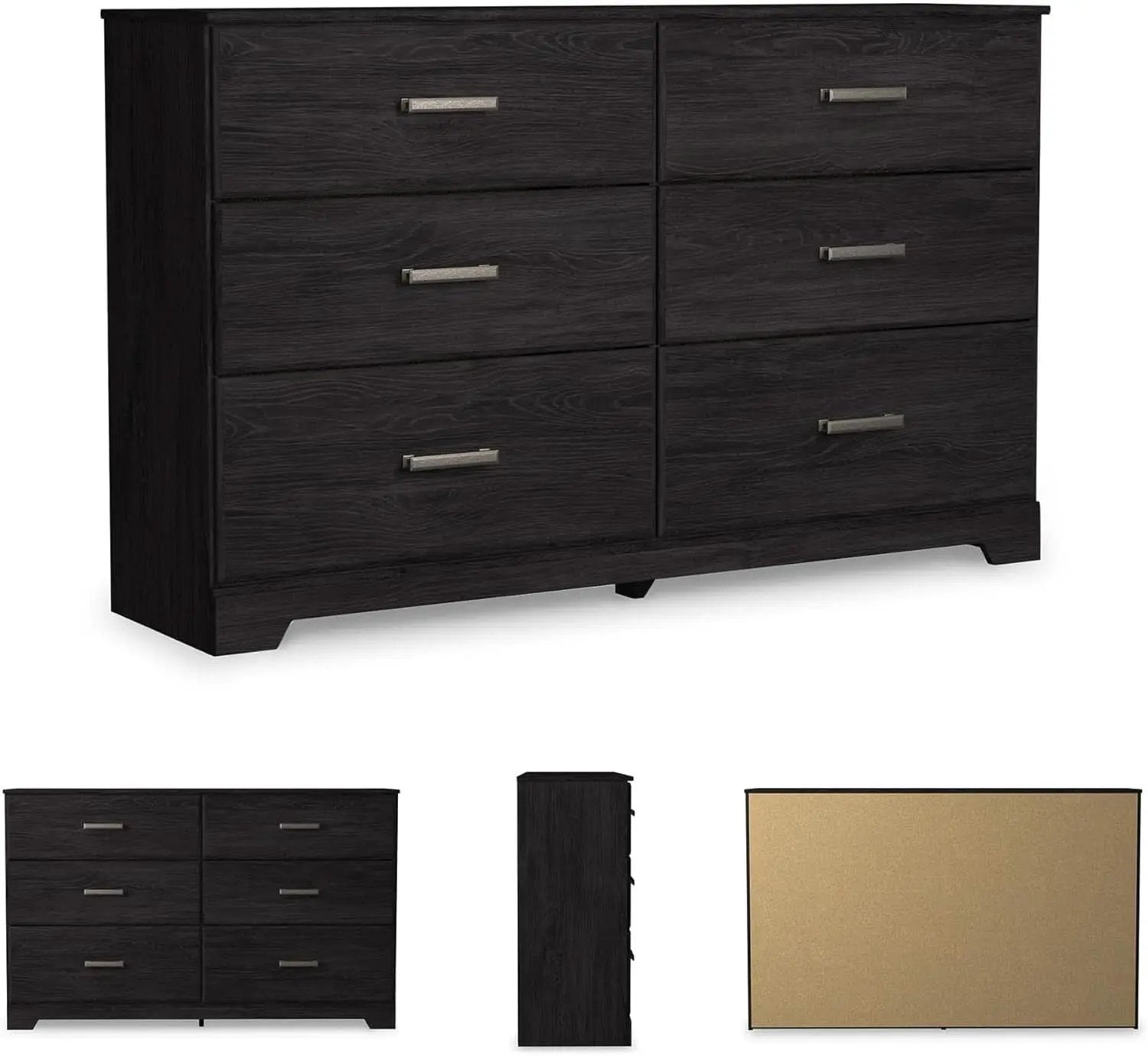 Six Drawer Dresser With Black Matte Engineered Wood from PriceLows™