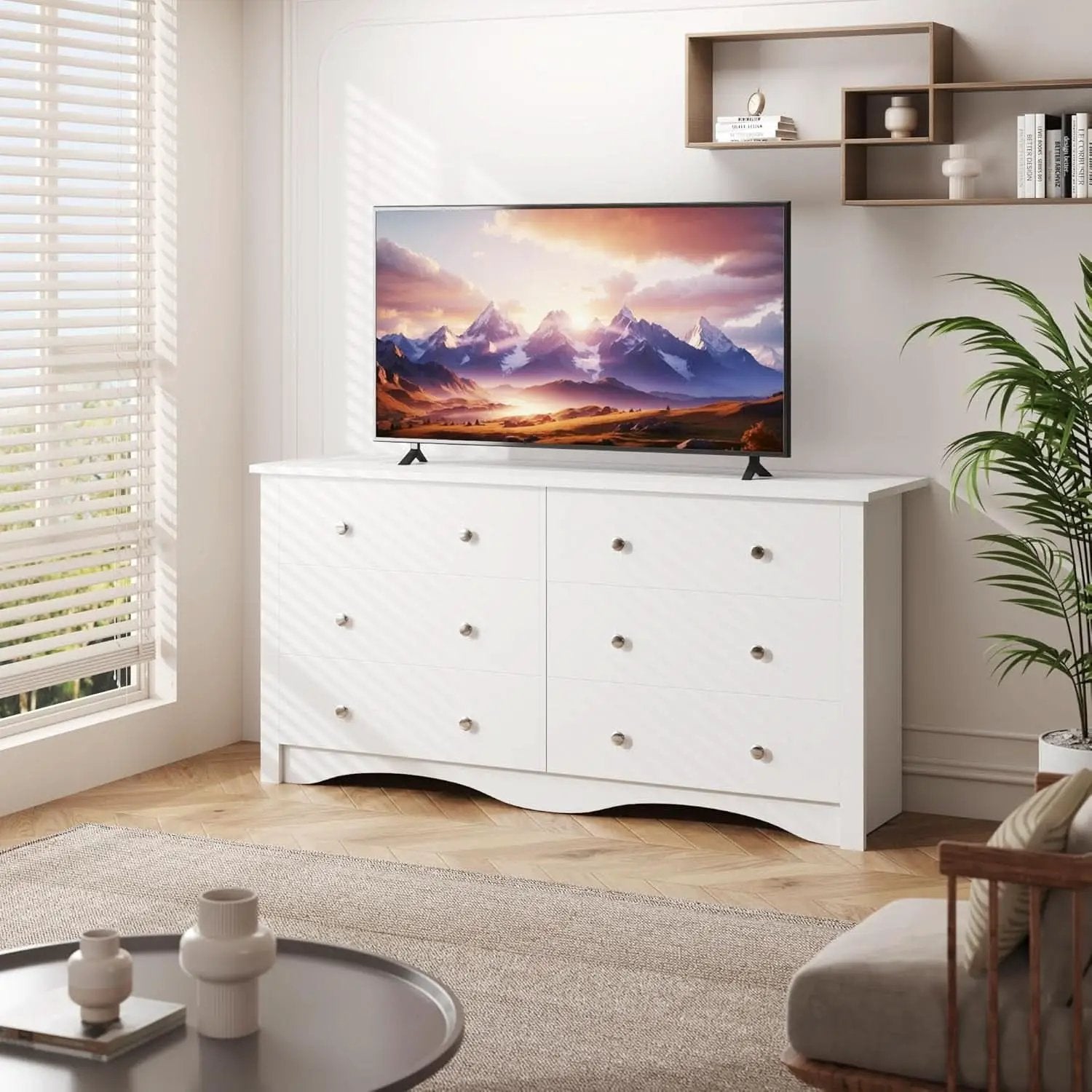 6 Drawer Dresser and TV Stand in White for 65 Inch TV from PriceLows™