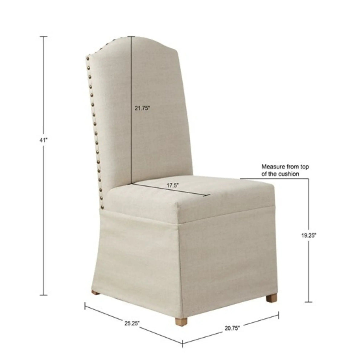 Dining Chairs With Skirts | Set Of 2 | Beige Farmhouse Style | Bronze Nailhead Trim