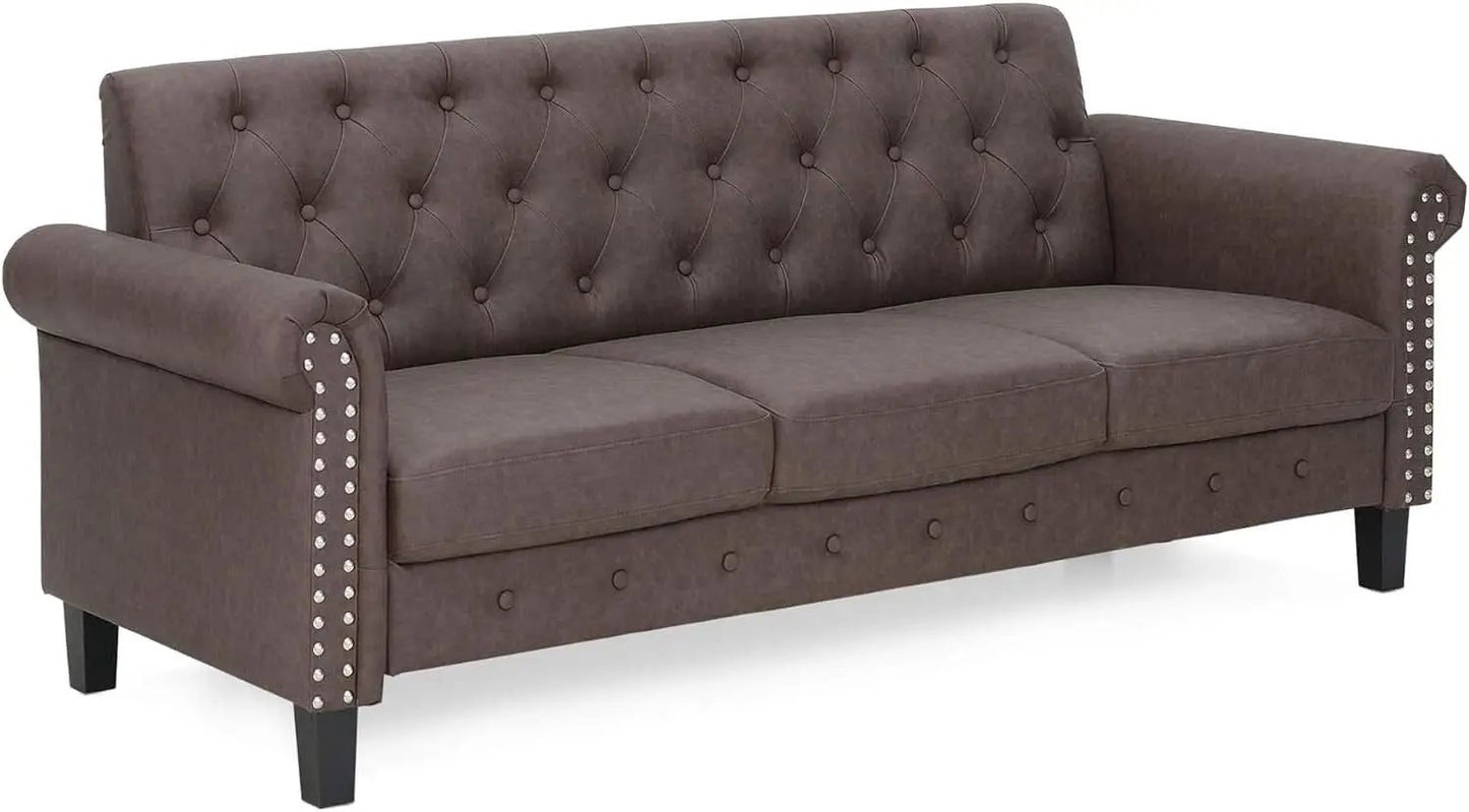 Two Seater Tufted Black Faux Leather Loveseat for Living Room from PriceLows™