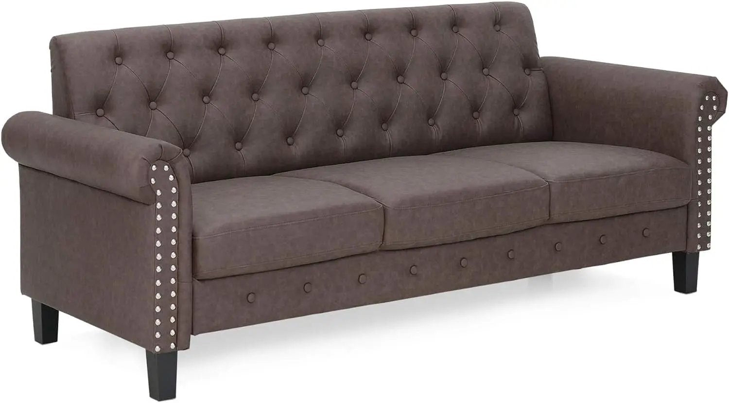 Two Seater Tufted Black Faux Leather Loveseat for Living Room from PriceLows™