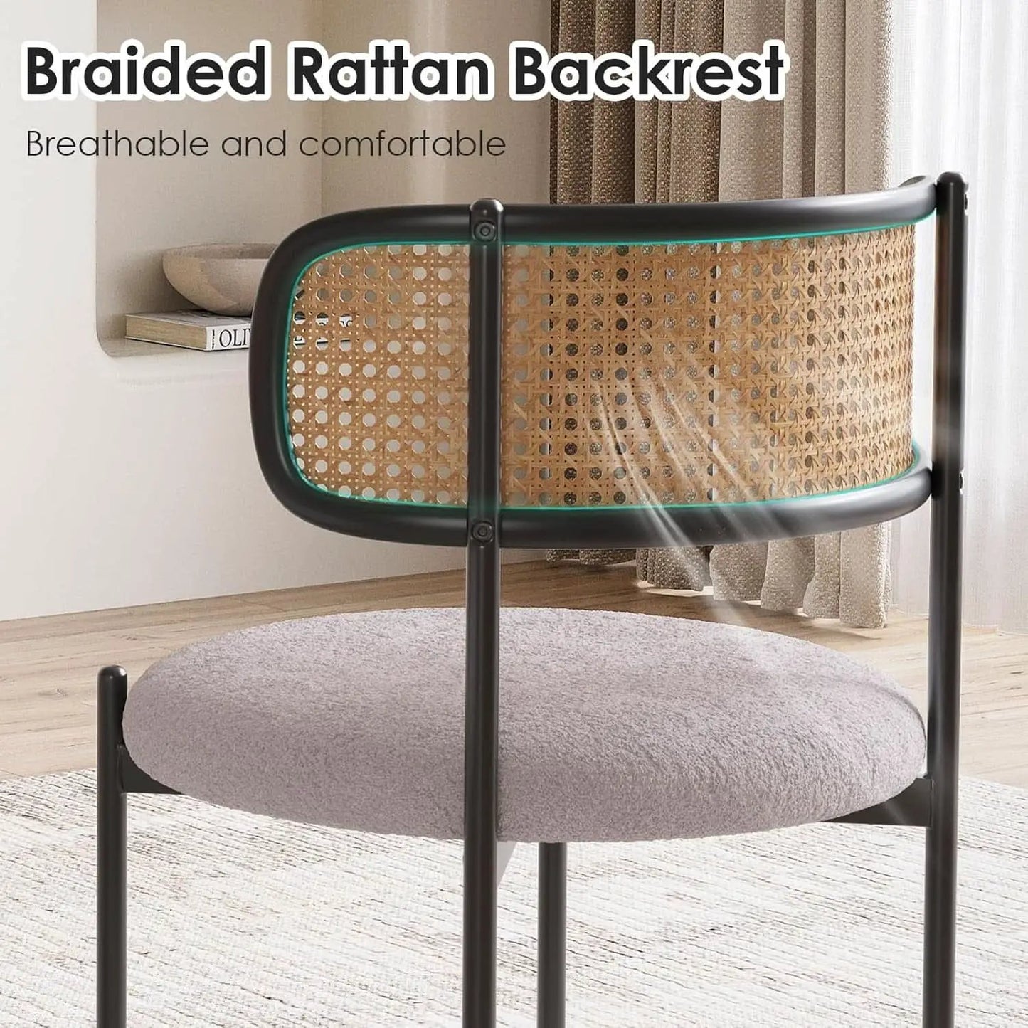 Gray Rattan Back Mid Century Dining Chairs Set Of 2 from PriceLows™