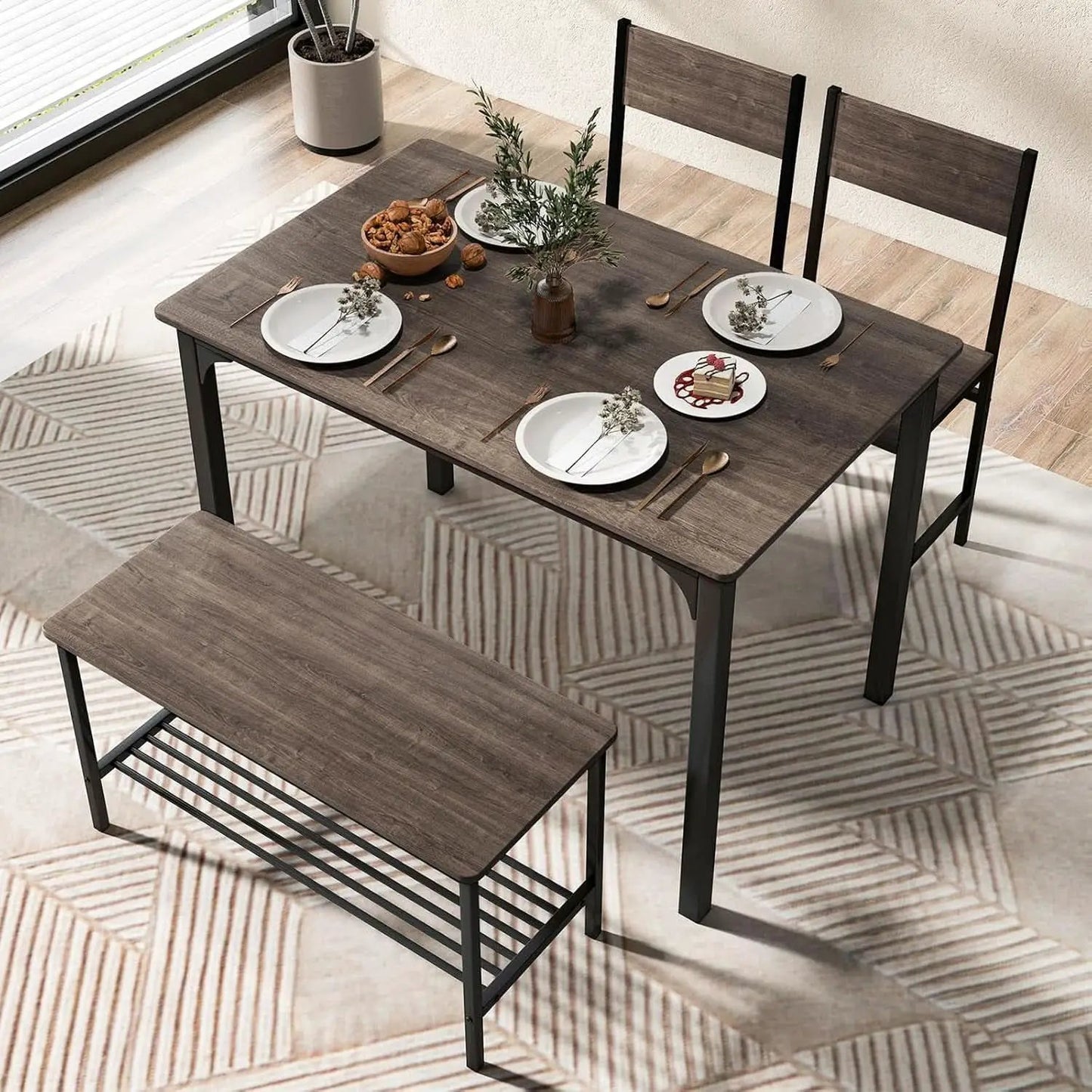 Stainless Steel Space Saving Dining Room Table Set Four from PriceLows™