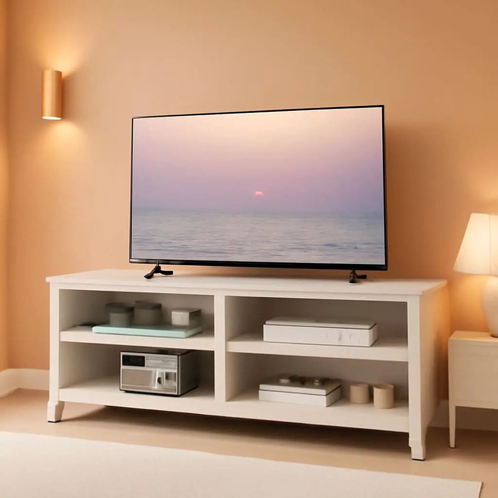 65 Inch TV Stand With Open Storage Shelves White Cabinet from PriceLows™