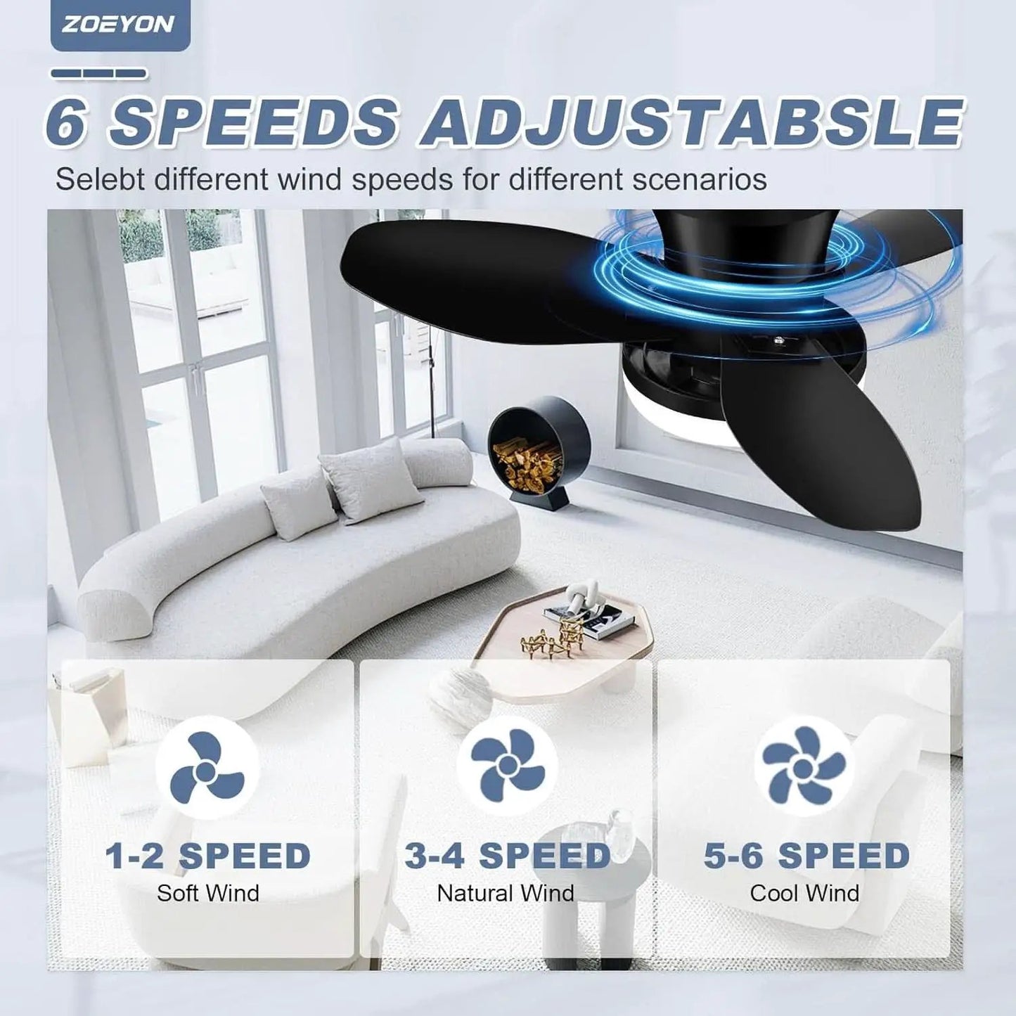 Black 26 Inch Flush Mount Ceiling Fan With Remote Control from PriceLows™