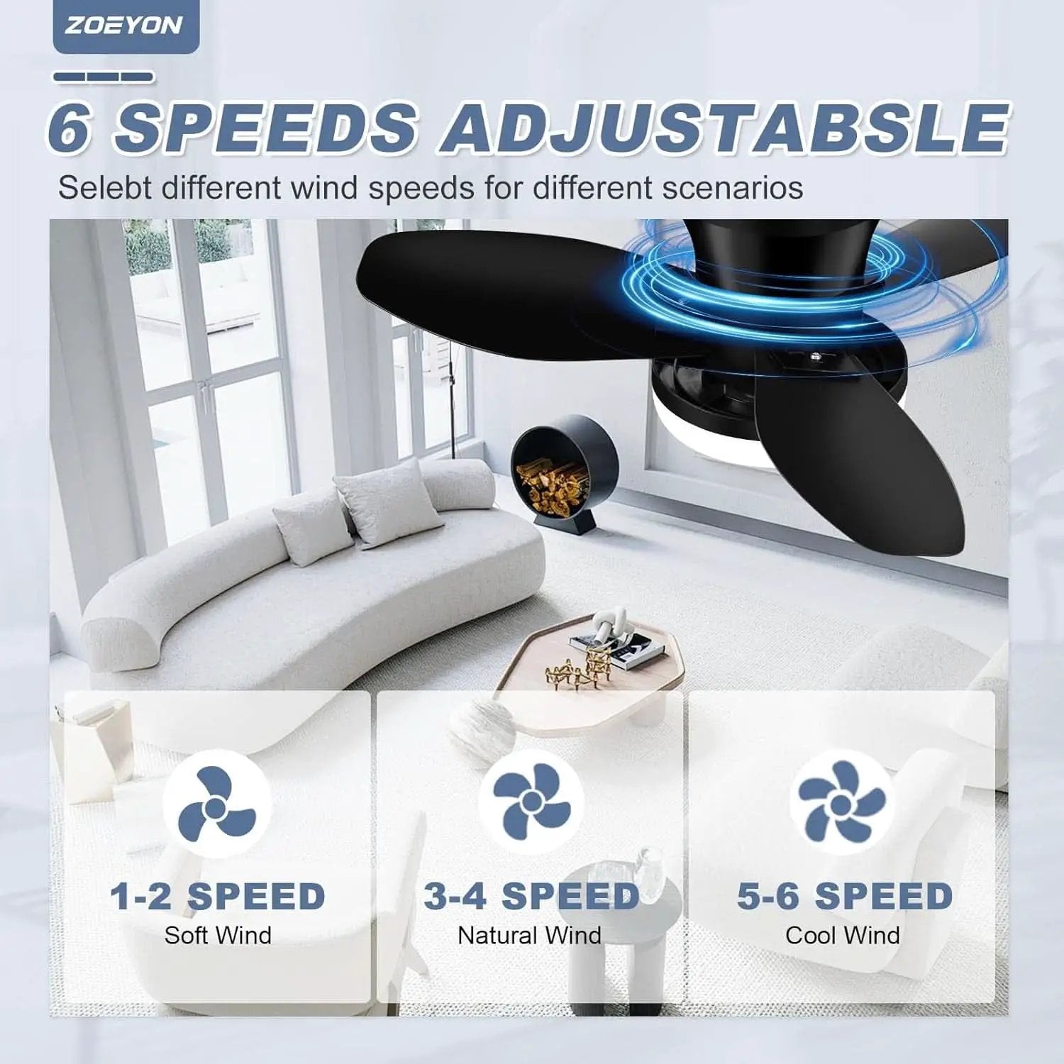 Black 26 Inch Flush Mount Ceiling Fan With Remote Control from PriceLows™