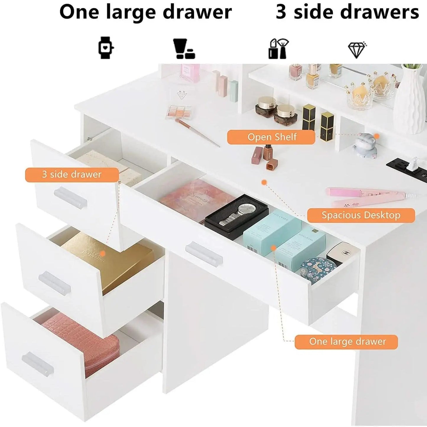 White Vanity Desk With Lighted Mirror And Charging Station from PriceLows™