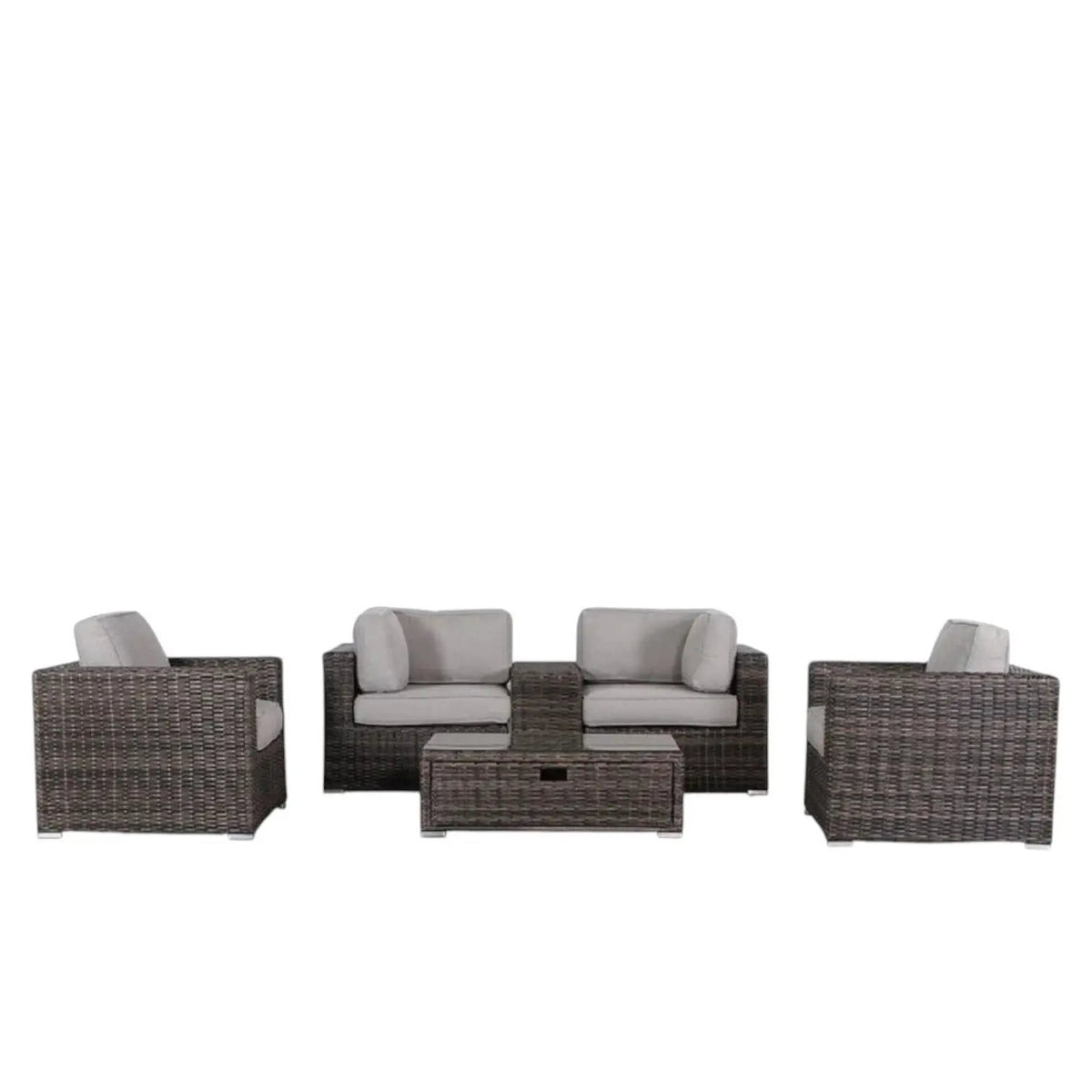 Wicker Seating Group Set | Table And Cushions Included | Aluminum Frames | Hand-Woven Wicker