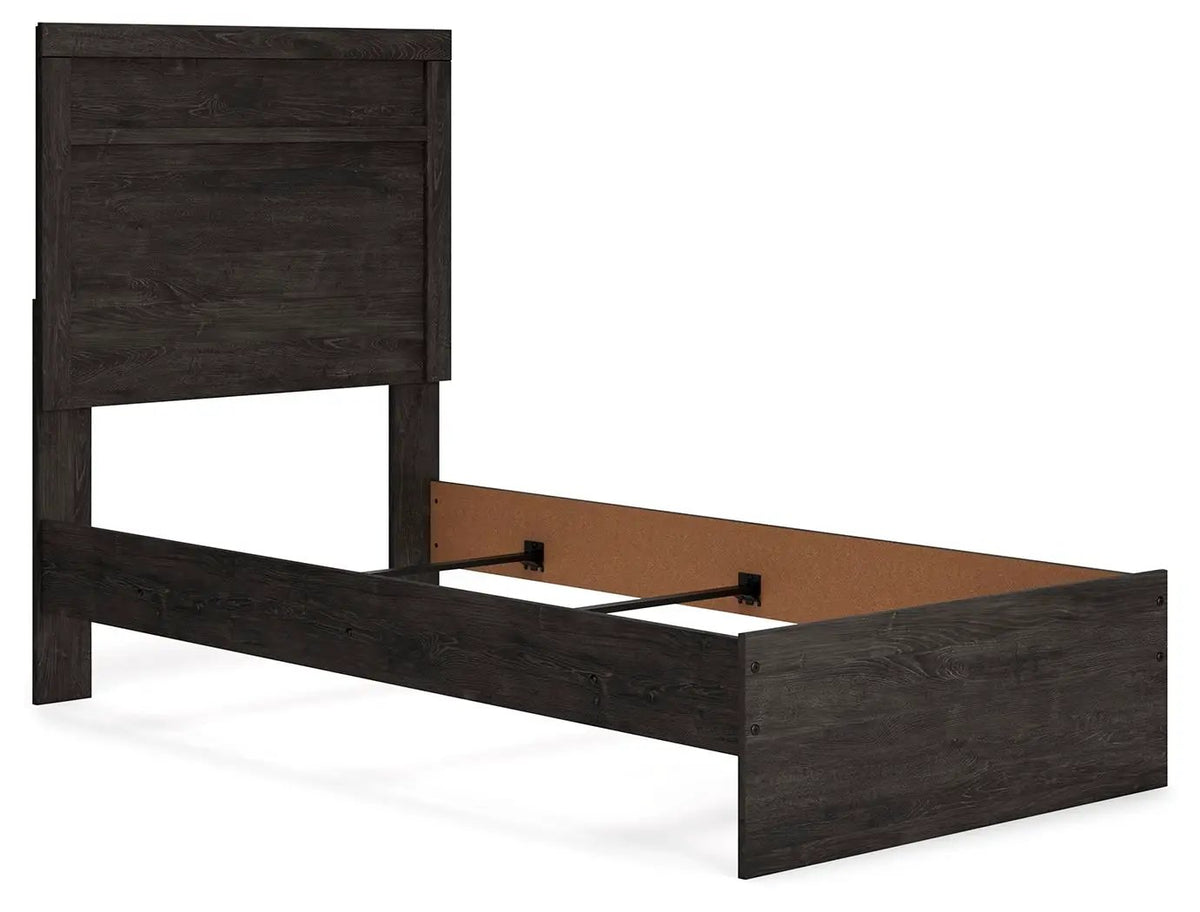 Belachime Panel Bed | Twin Size | Warm Oak Grain Finish | Modern Clean-Lined Style