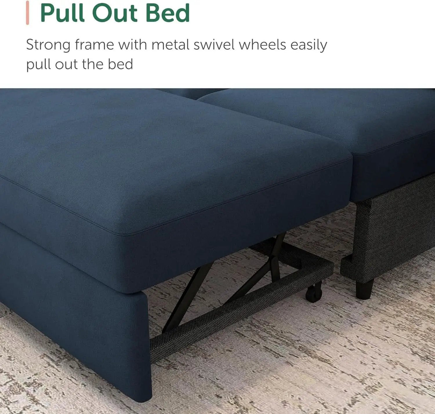 Blue Velvet U Shaped Sleeper Sofa With Pull Out Bed from PriceLows™