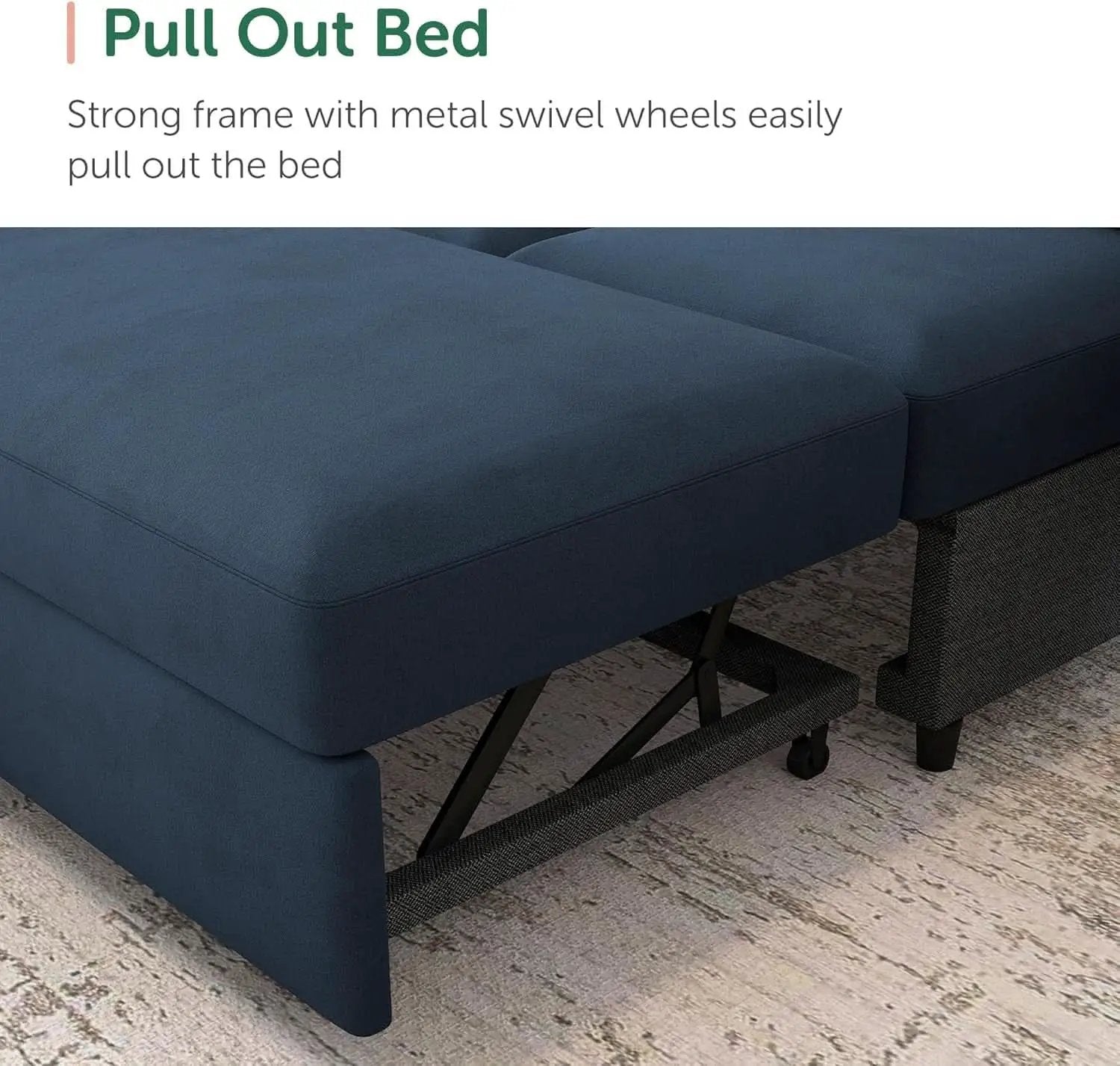 Blue Velvet U Shaped Sleeper Sofa With Pull Out Bed from PriceLows™