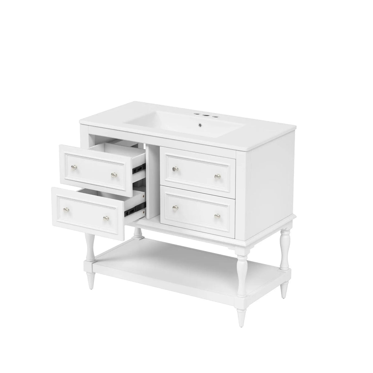 36 Inch Bathroom Vanity With Undermount Sink | 4 Extension Drawers | Solid Wood Frame | Ceramic Sink