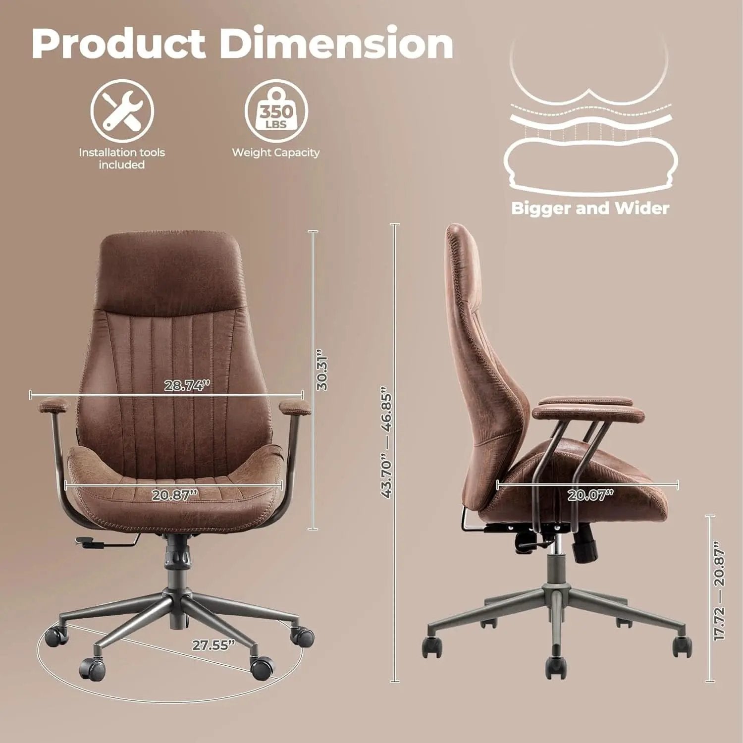 Ergonomic Office Chair High Back Dark Coffee Executive from PriceLows™