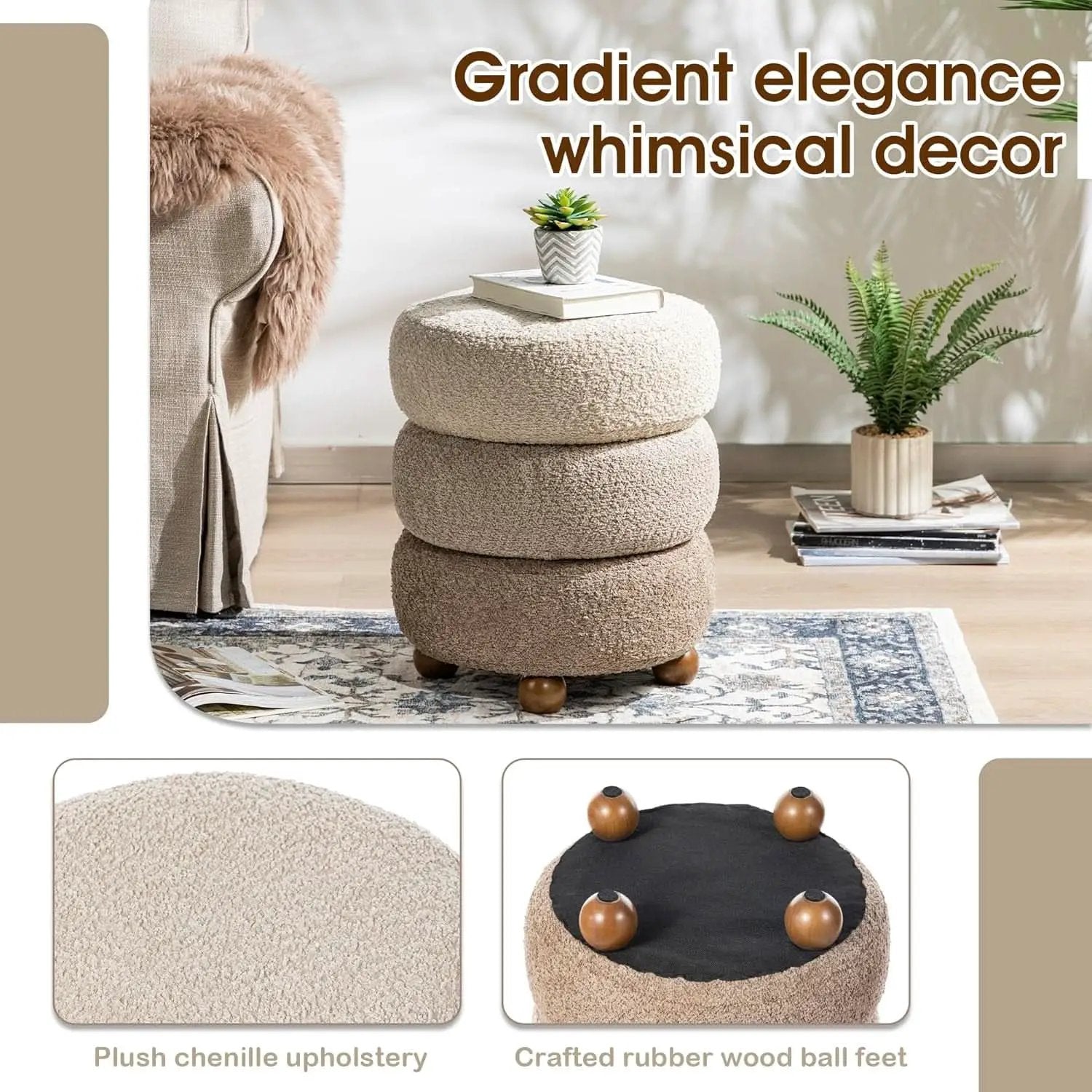 Round Upholstered Ottoman With Storage Gradient Brown from PriceLows™