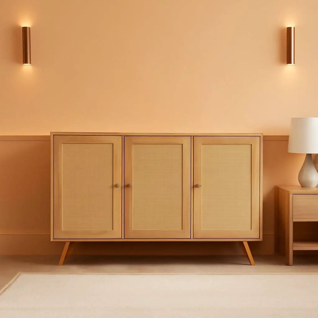 Natural Finish Buffet Cabinet Pair With Rattan Doors from PriceLows™