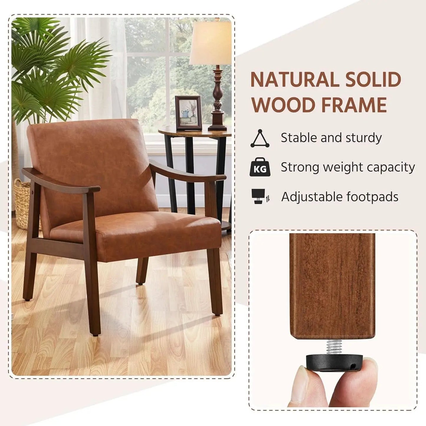 Brown PU Leather Accent Chairs Set of 2 Mid Century Modern from PriceLows™