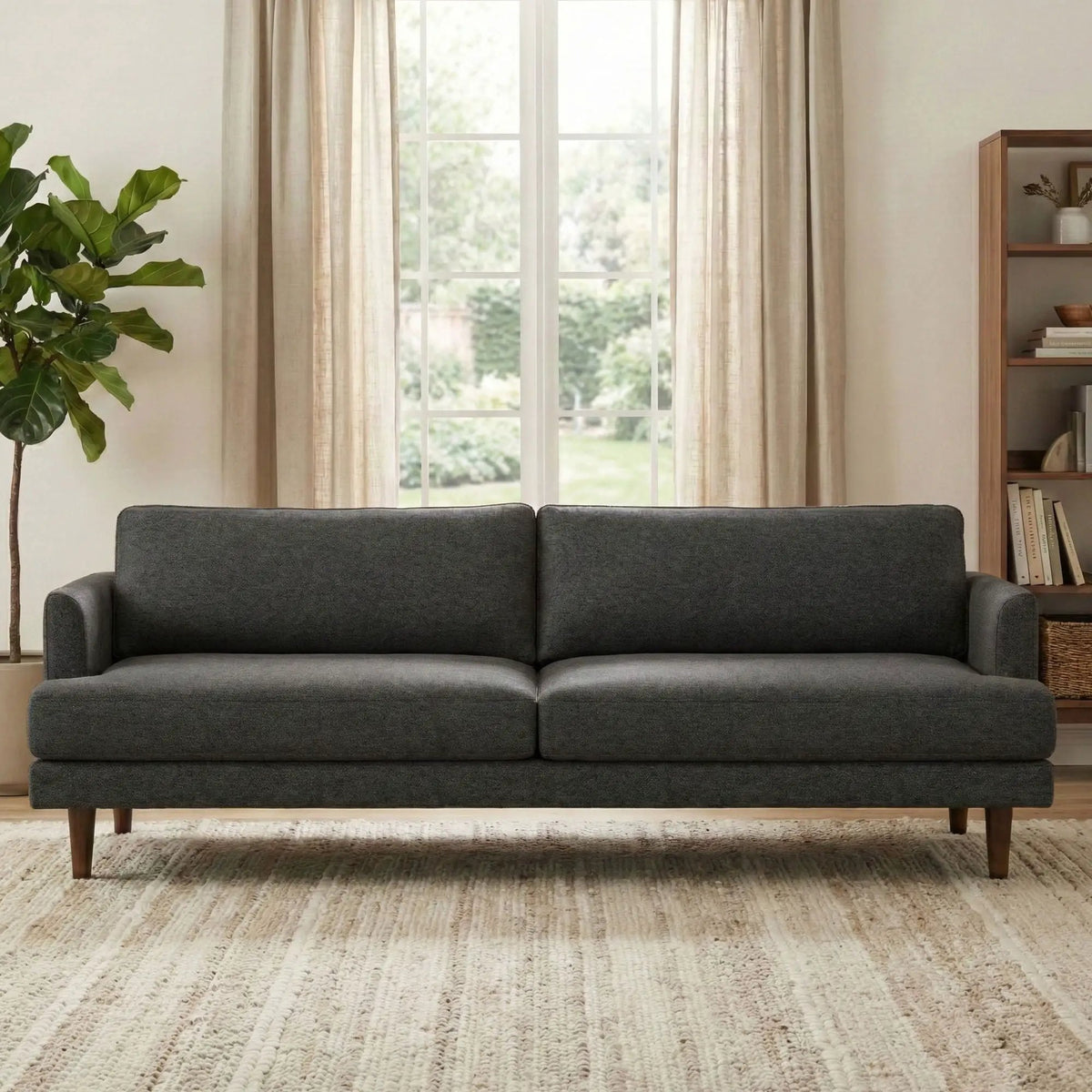 Livingston Upholstered Sofa | Genuine Aniline Leather | 7 Inch Thick Cushions | 76 Inch Length