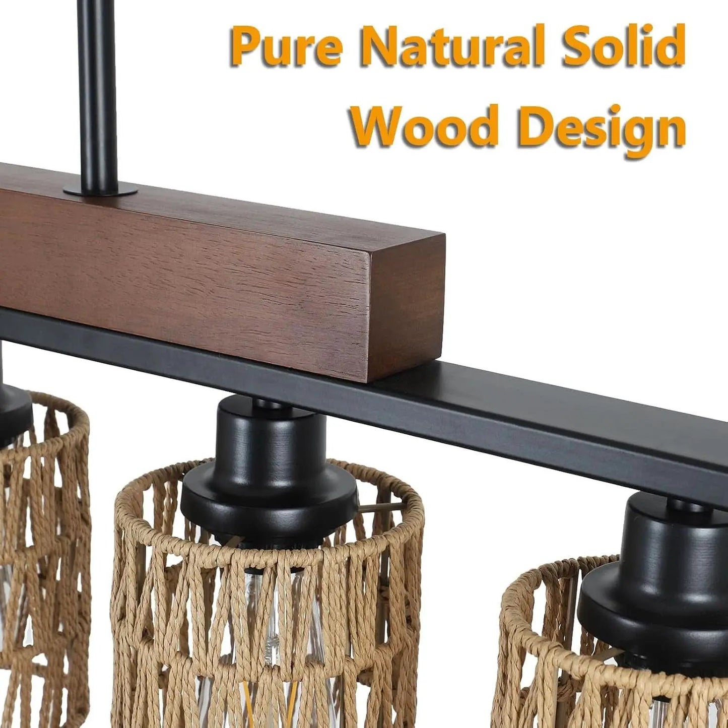 Rattan Farmhouse 5 Light Linear Chandelier Black Lighting from PriceLows™