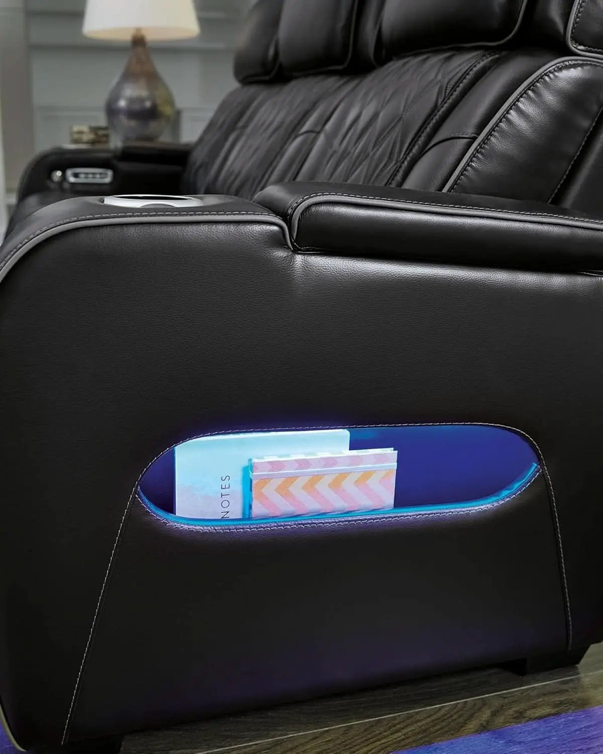Black Leather Power Recliner With Adjustable Headrest