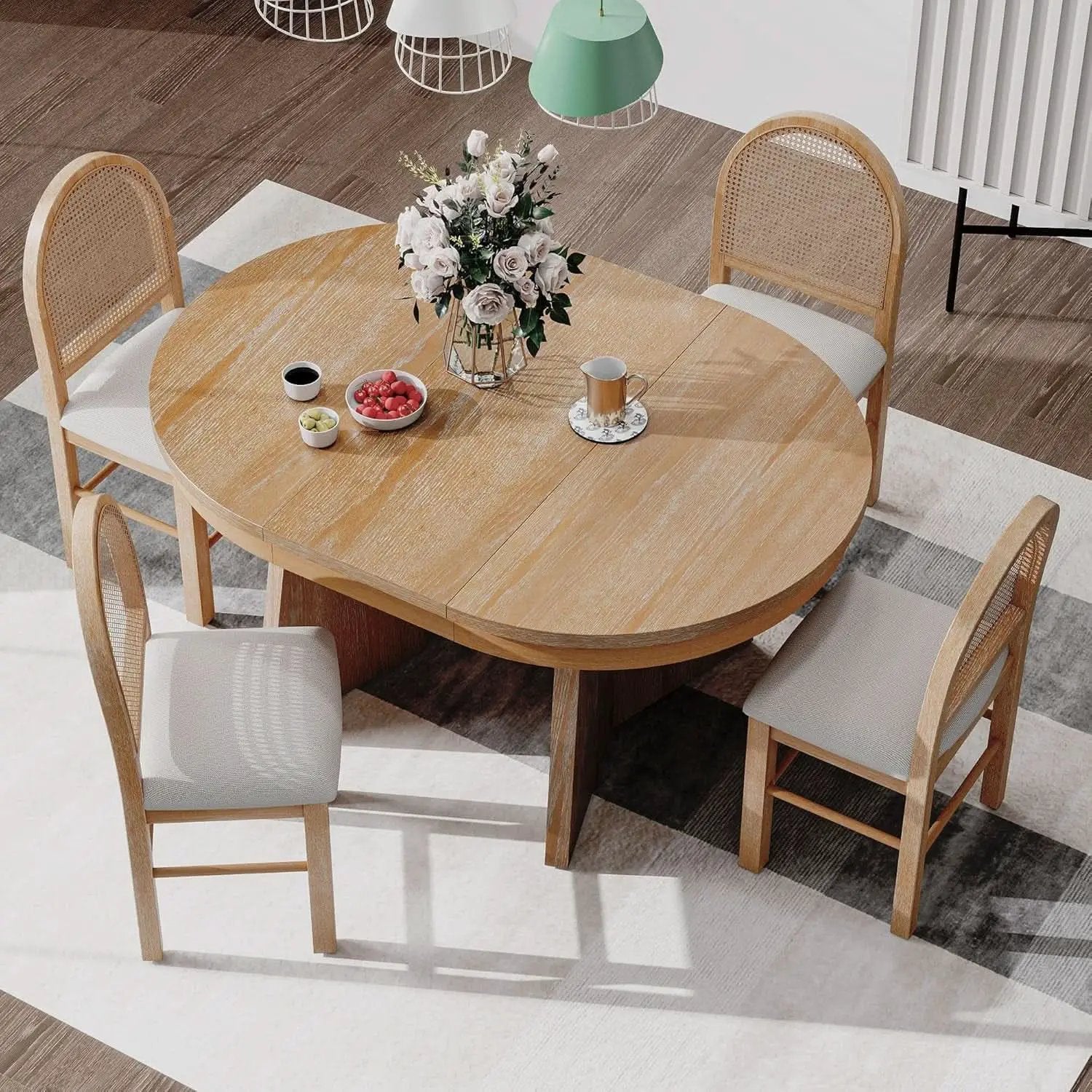 Retro Solid Wood Dining Set Natural Finish Extendable from PriceLows™