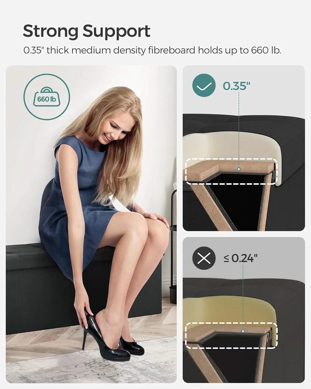Ink Black 43 Inches Super Ultra Foldable Storage Ottoman from PriceLows™