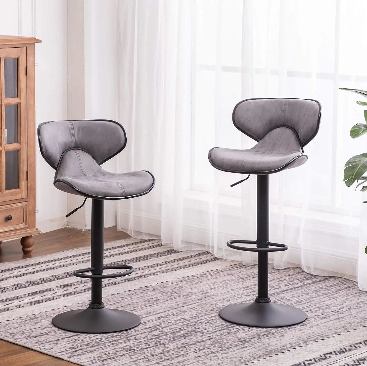 Weathered Gray Upholstery Adjustable Swivel Barstools Set from PriceLows™