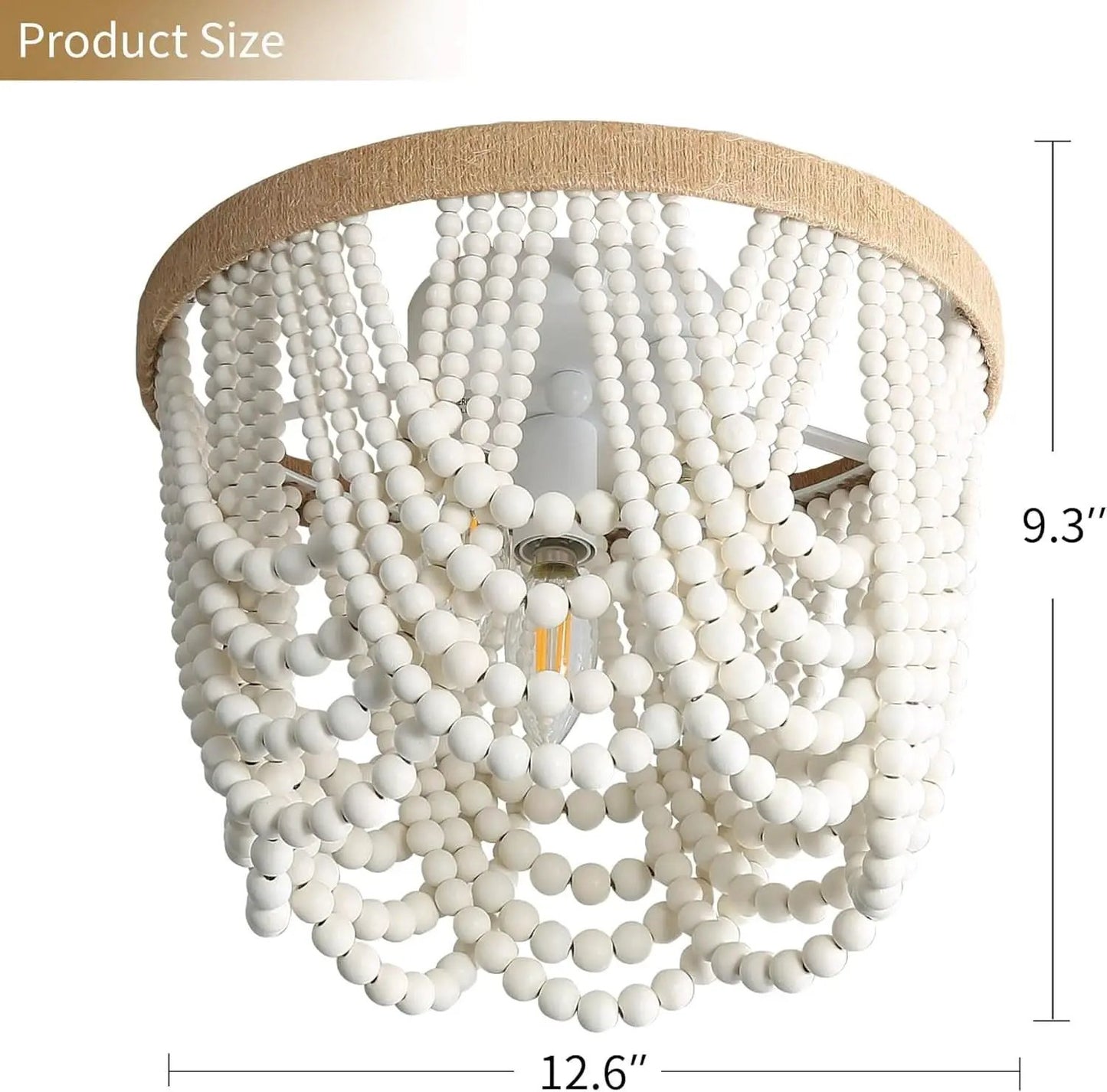 Three Light White Wood Bead Bohemian Chandelier Handmade from PriceLows™
