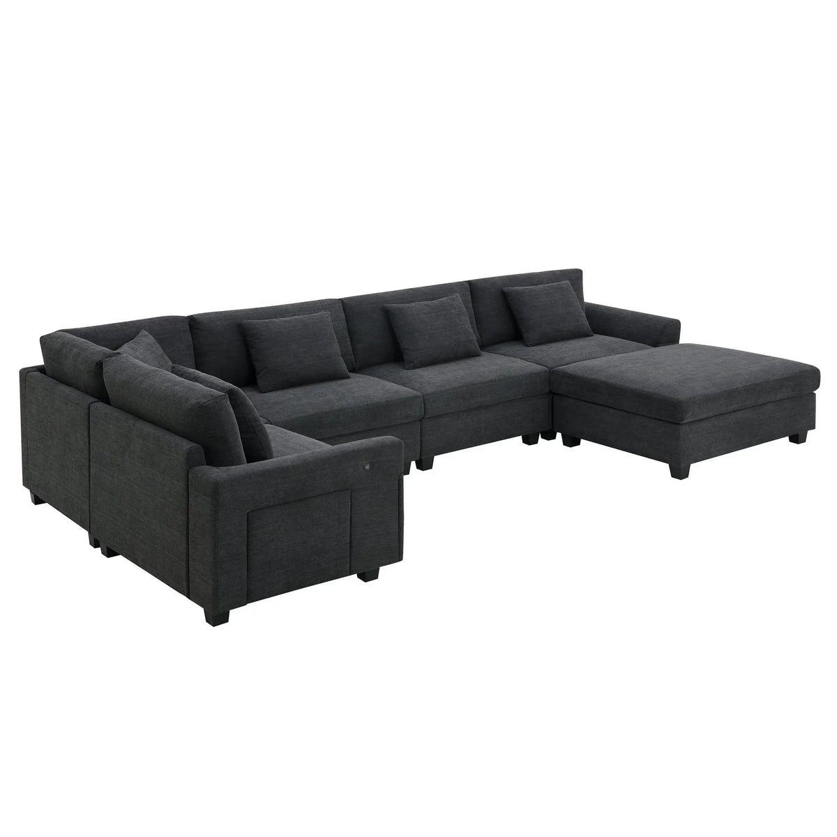U Shape Sectional Sofa | 6 Seat | USB Charging | With Ottoman