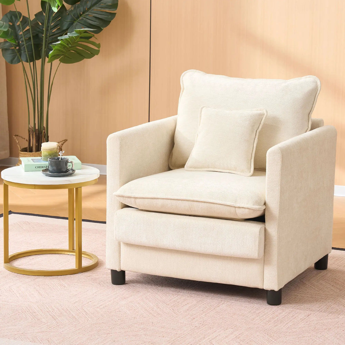 Modern Reading Armchair | Plush Seat Cushion | Padded Backrest