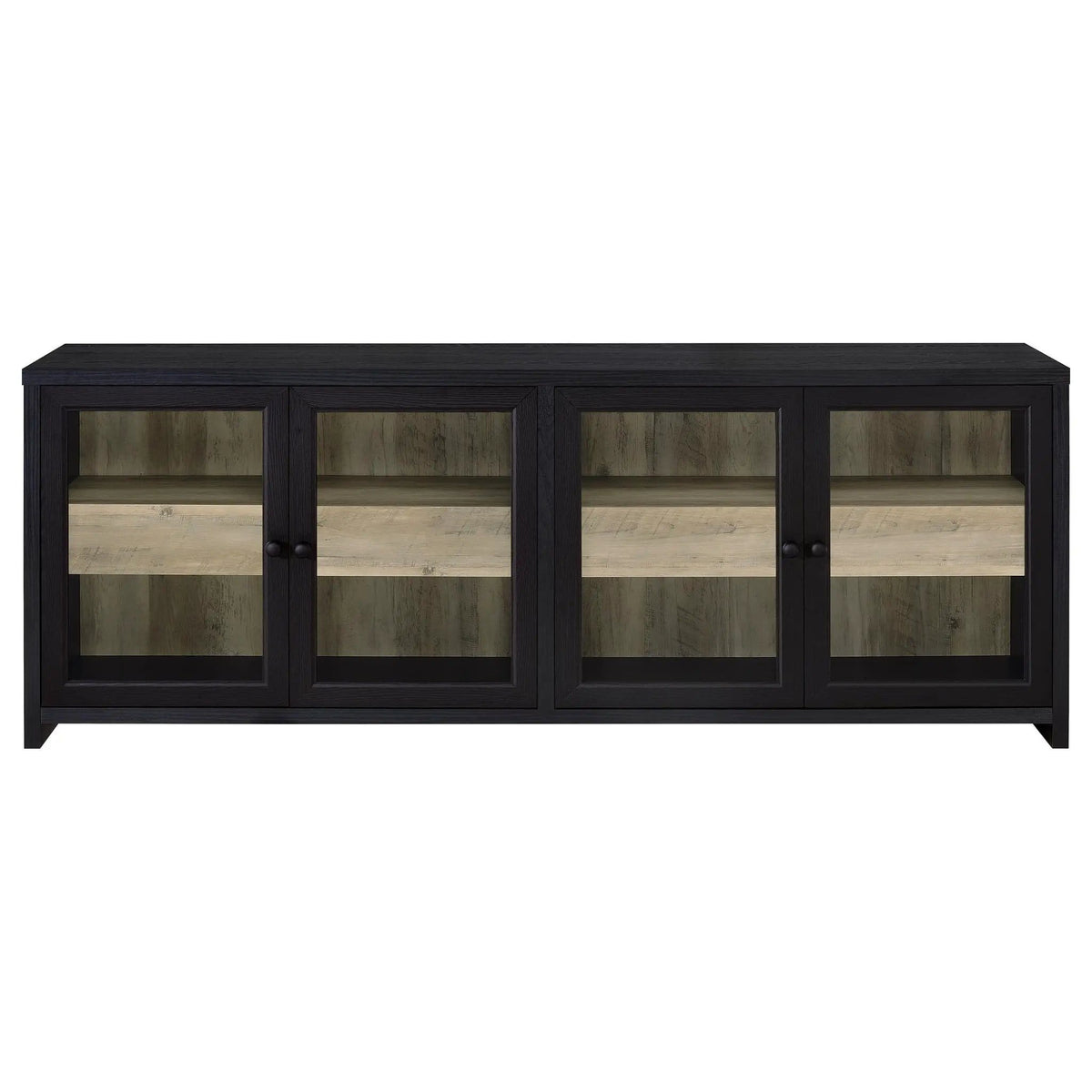 Denison 79-inch 4-door TV Stand Media Console | 79 x 15.5 x 30 in | Engineered Wood & Glass | Black