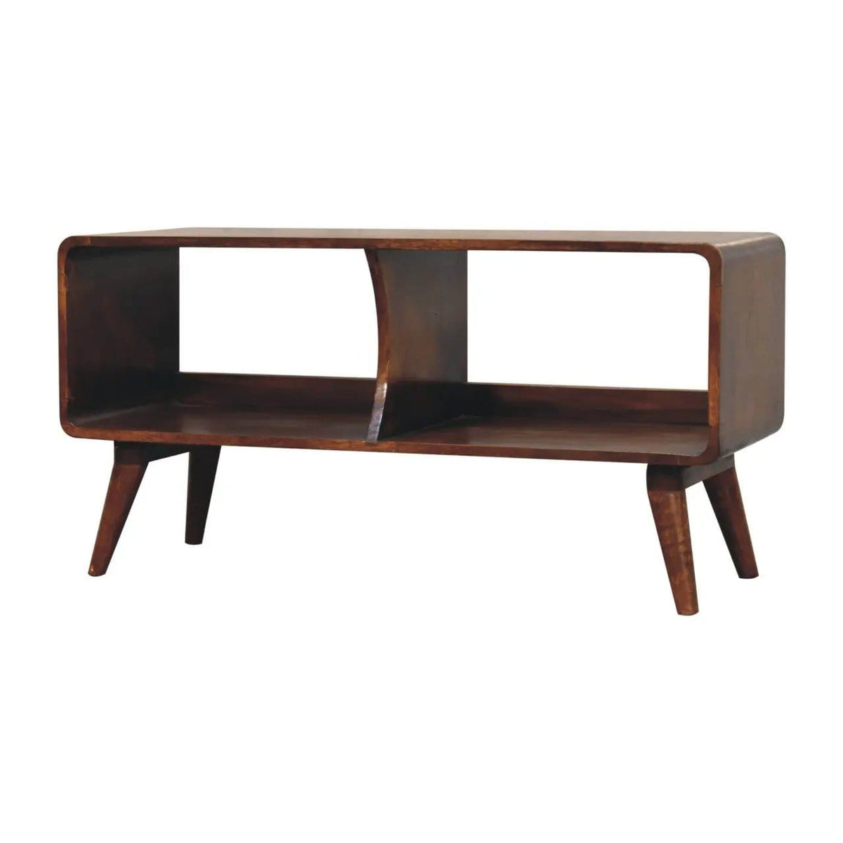 Curved Double Slot Media Unit - TV Stand | 39.37 x 13.78 x 19.69 in | Mango Wood | Dark Brown