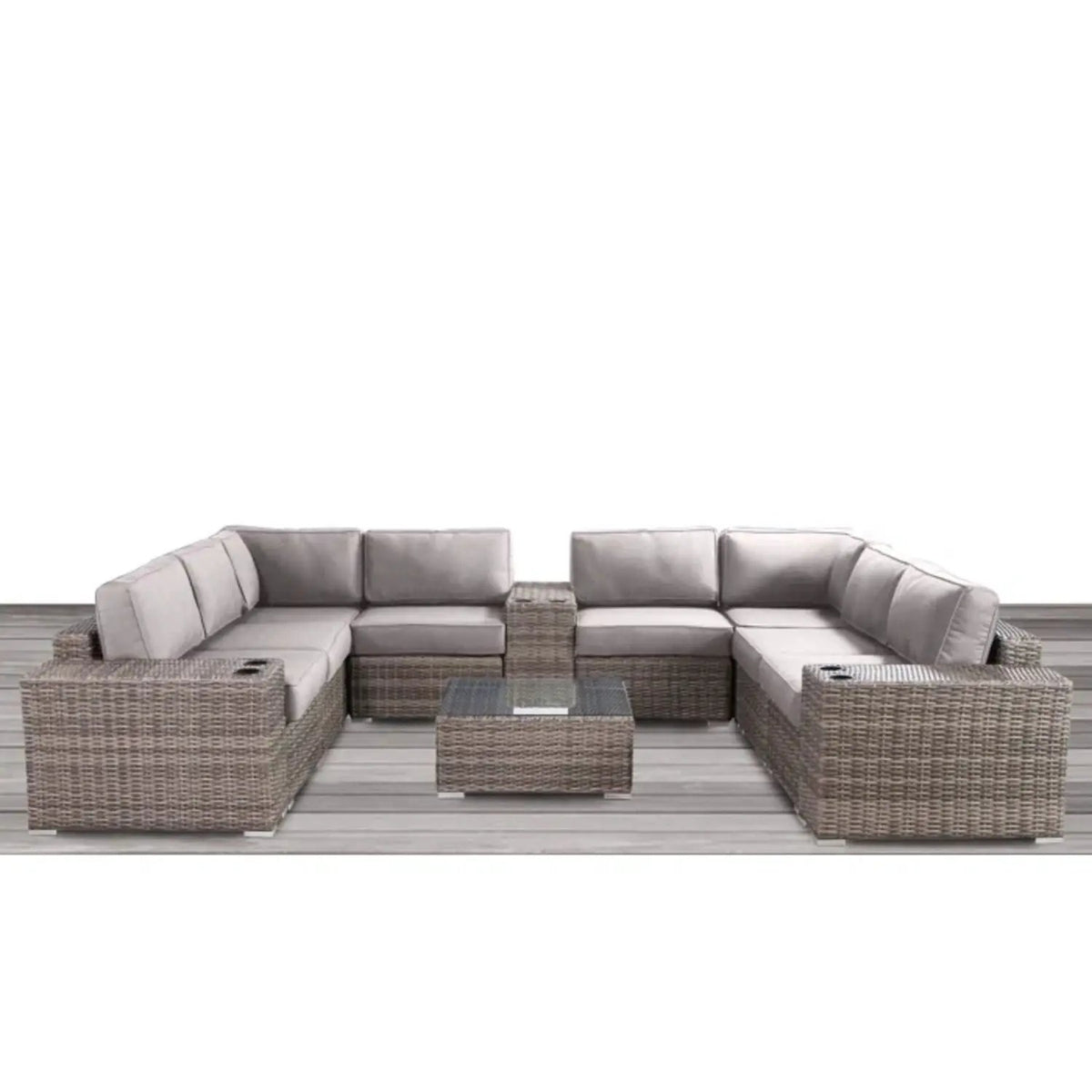 Patio Rattan Sectional Set | Half-Round HDPE Wicker | Rustproof Aluminum Frame | Fully Assembled